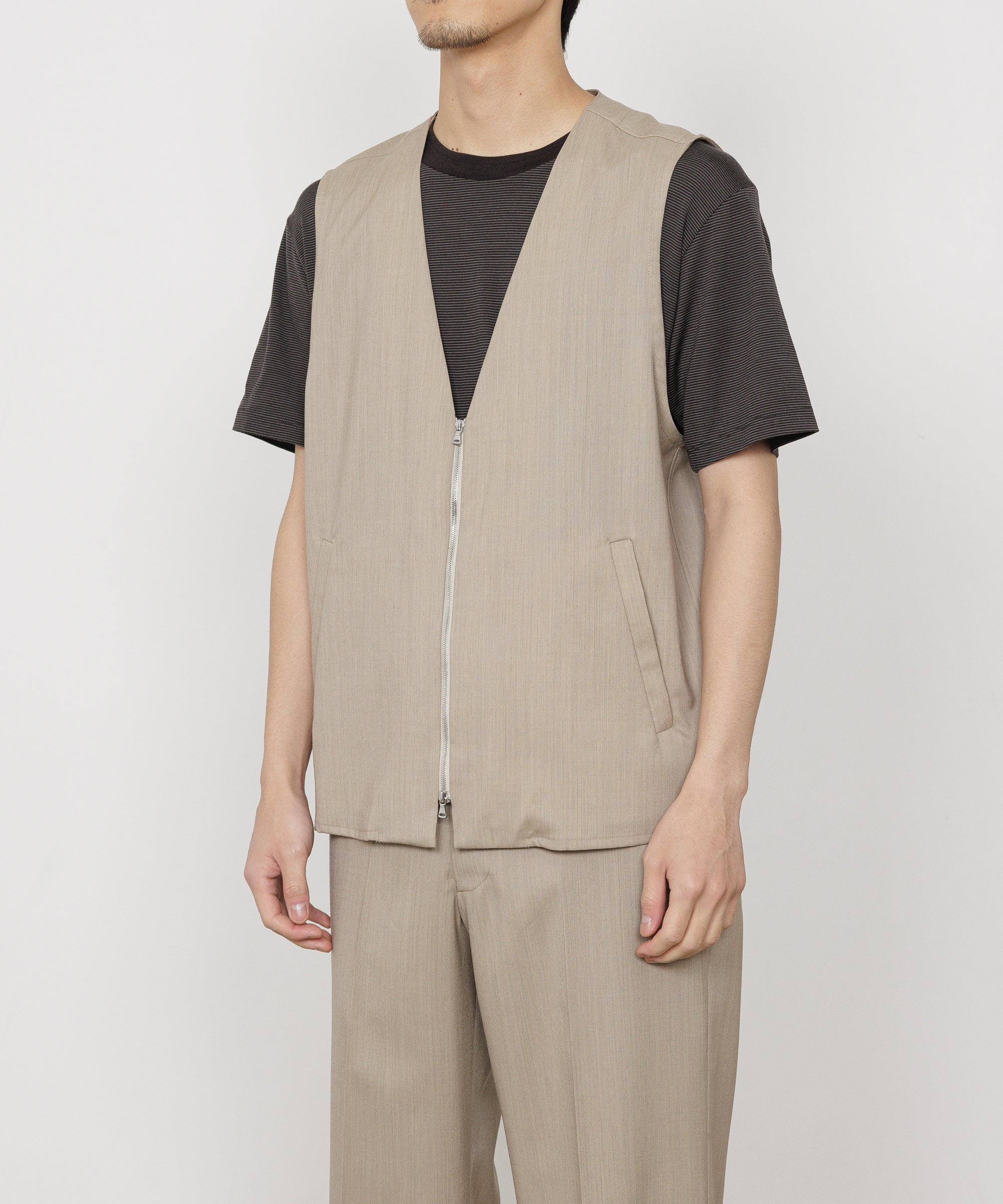 2/60 WOOL TROPICAL MELANGE ZIP VEST, Beige