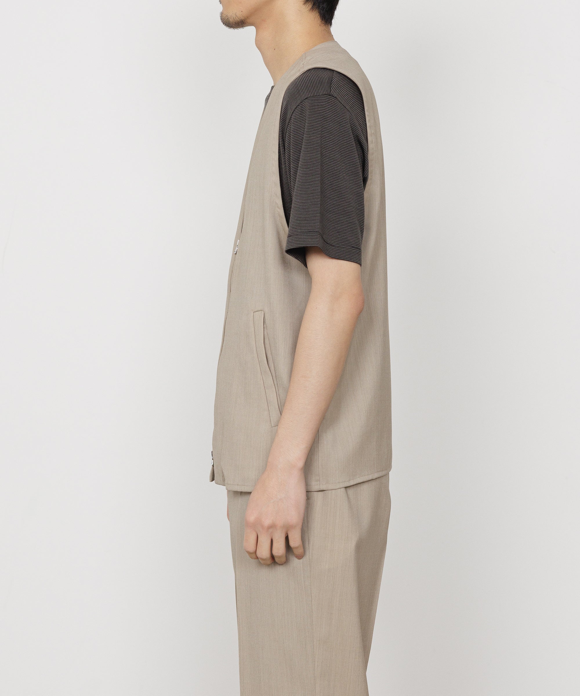 2/60 WOOL TROPICAL MELANGE ZIP VEST, Beige