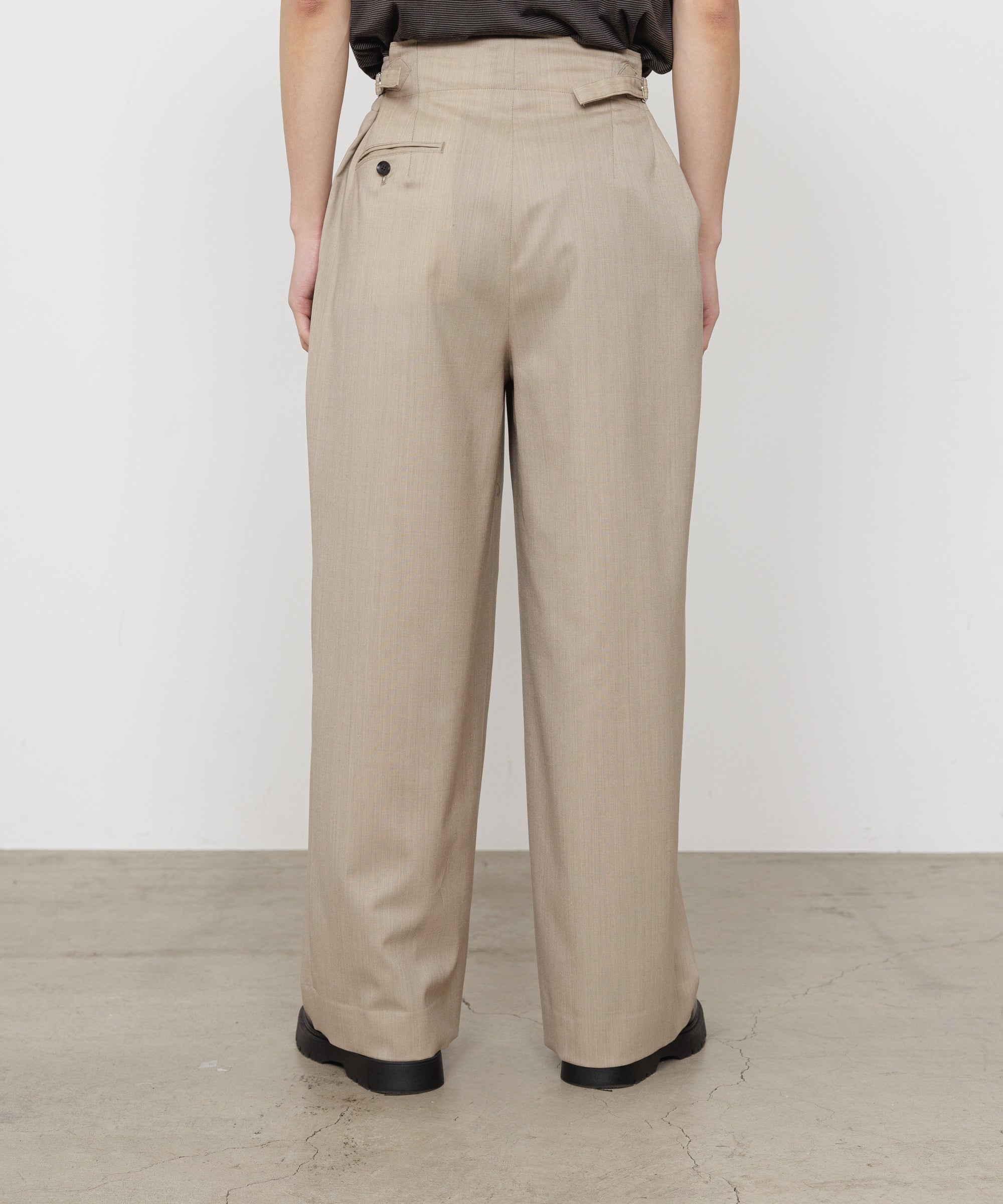 2/60 WOOL TROPICAL MELANGE TWO TUCK MILITARY TROUSERS, Beige
