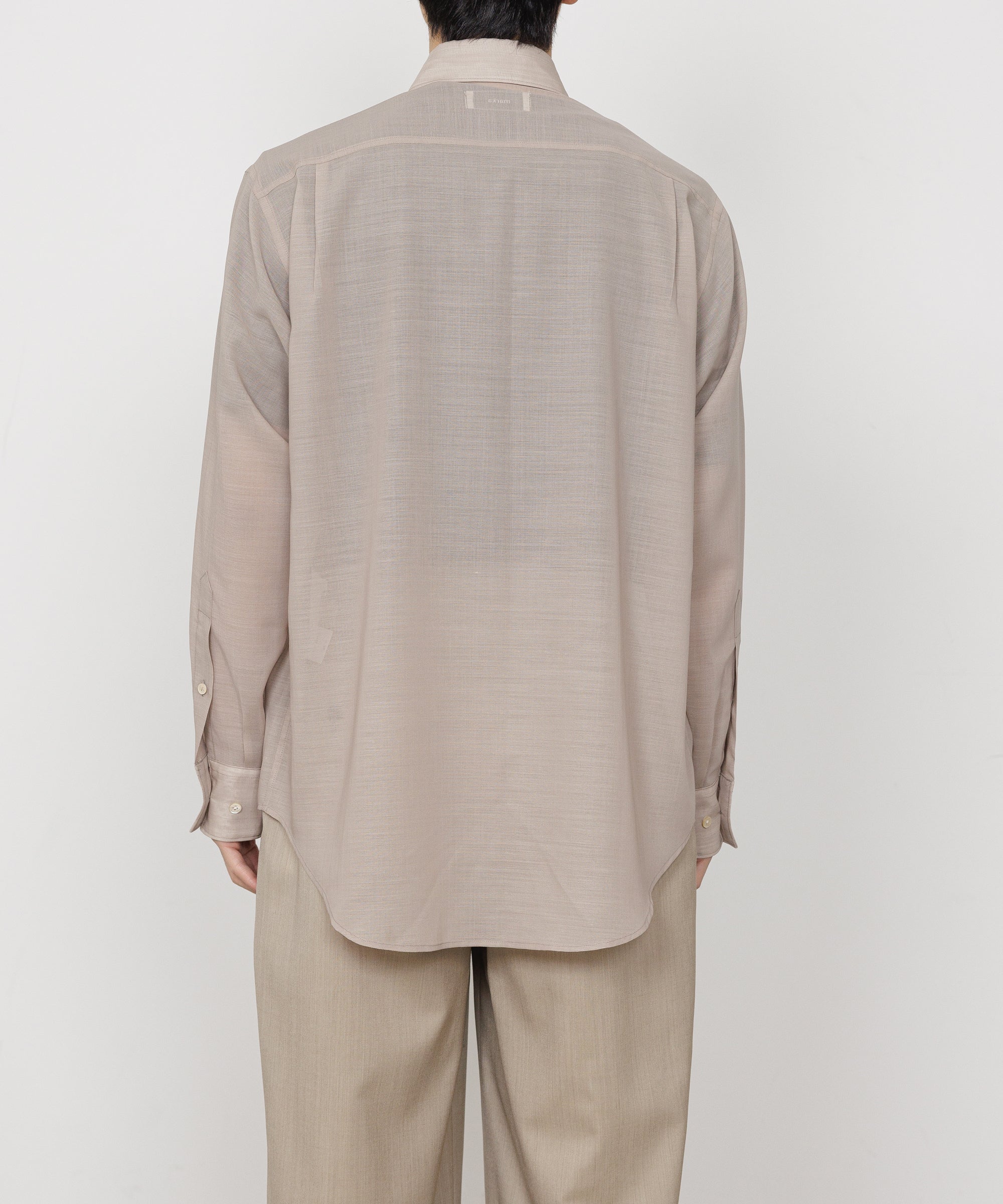 Wool×Recycle Polyester Tropical Embroidery Regular Collar Shirt, Beige