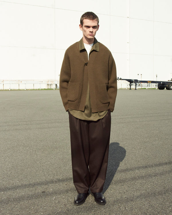 BULKY MERINO WOOL YARN KNIT JACKET, Olive