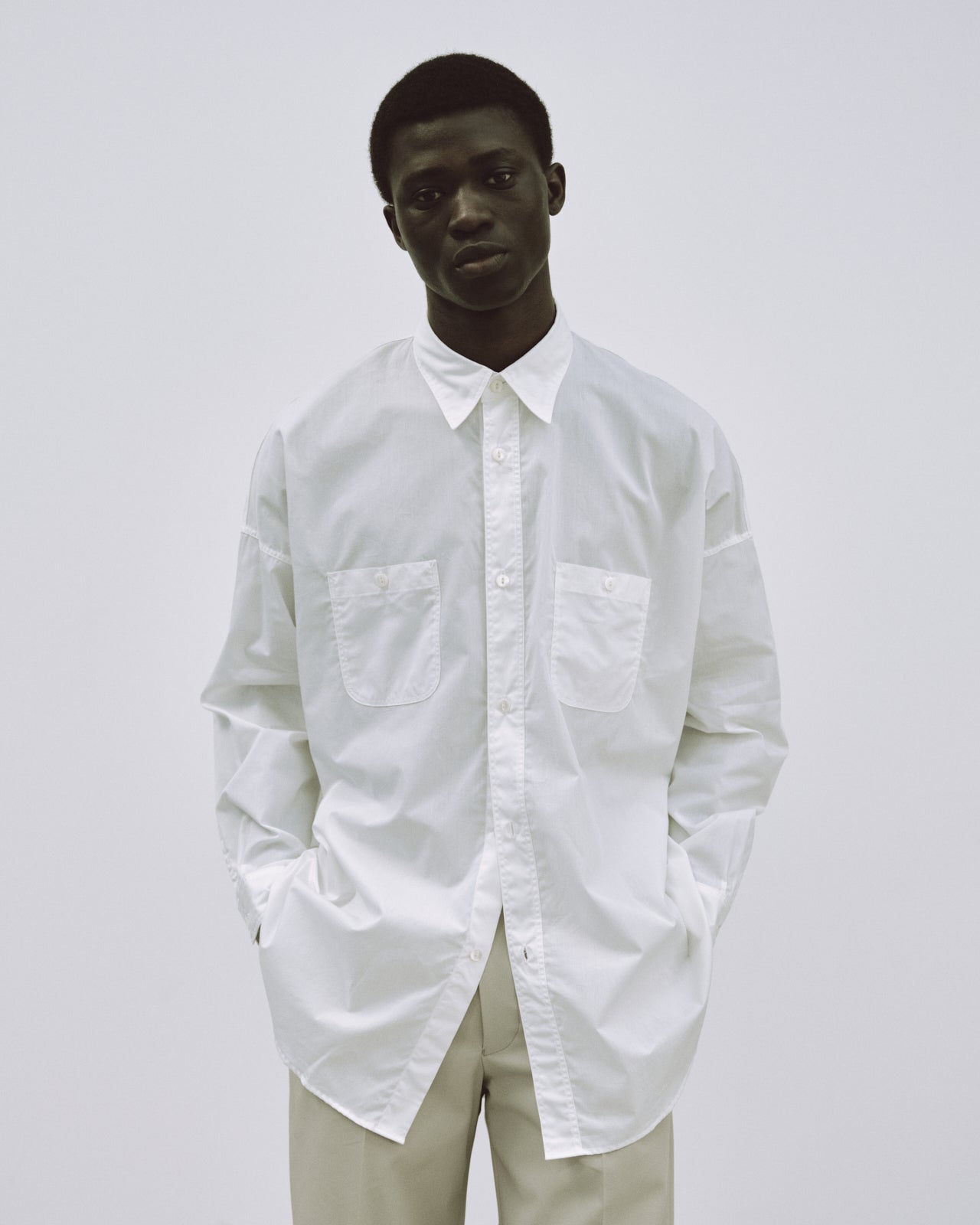 ペルーピマ60/1ブロード / テントロングシャツ, White