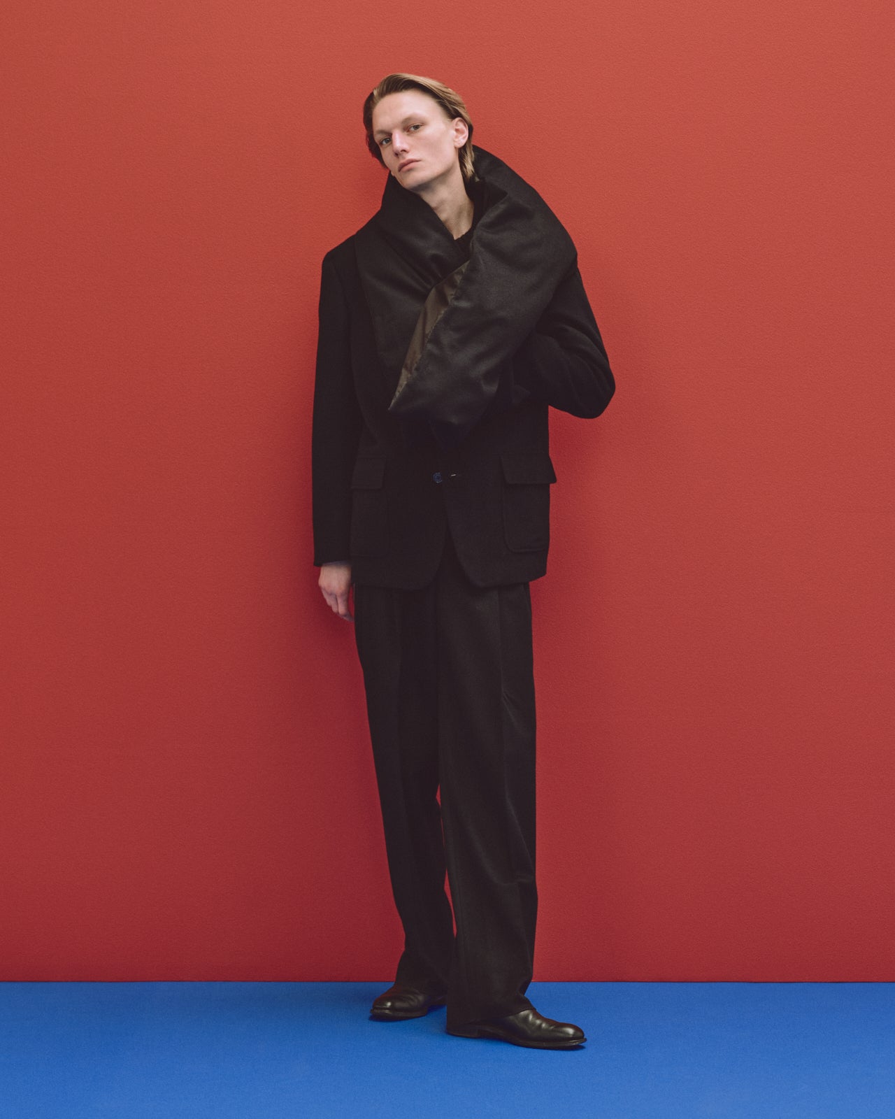 カシミヤフランネル / ダブルプリーテッドワイドトラウザーズ, D Navy