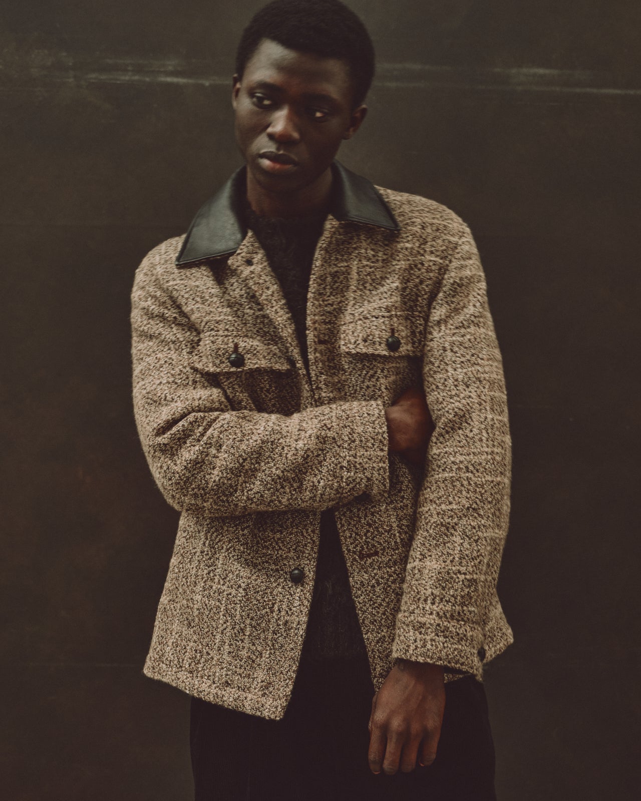 ALPACA SLUB TWEED NEW LOGGER JACKET, Natural Color Mix