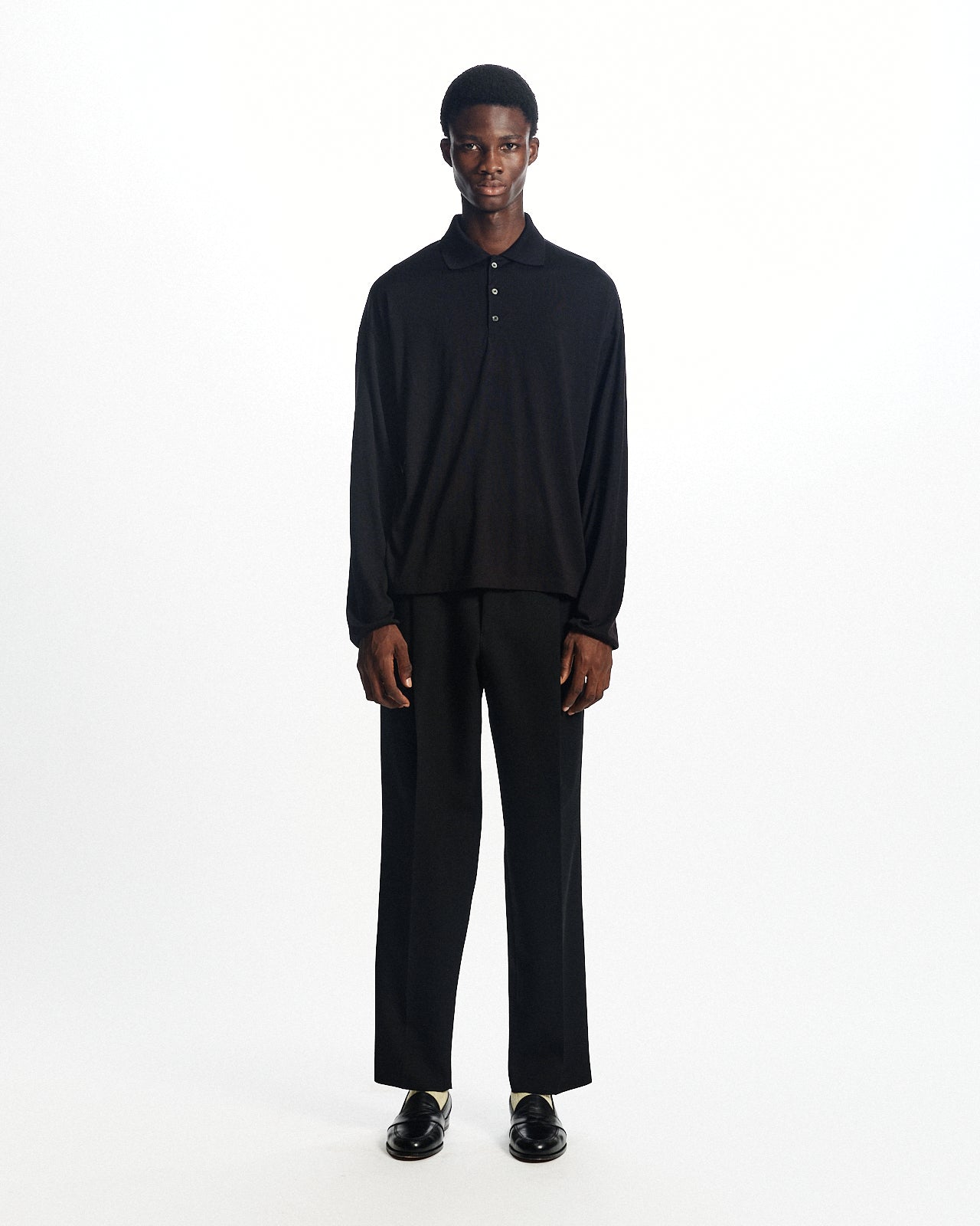 スーパー160sウール防縮天竺 / ロングスリーブポロ, Black