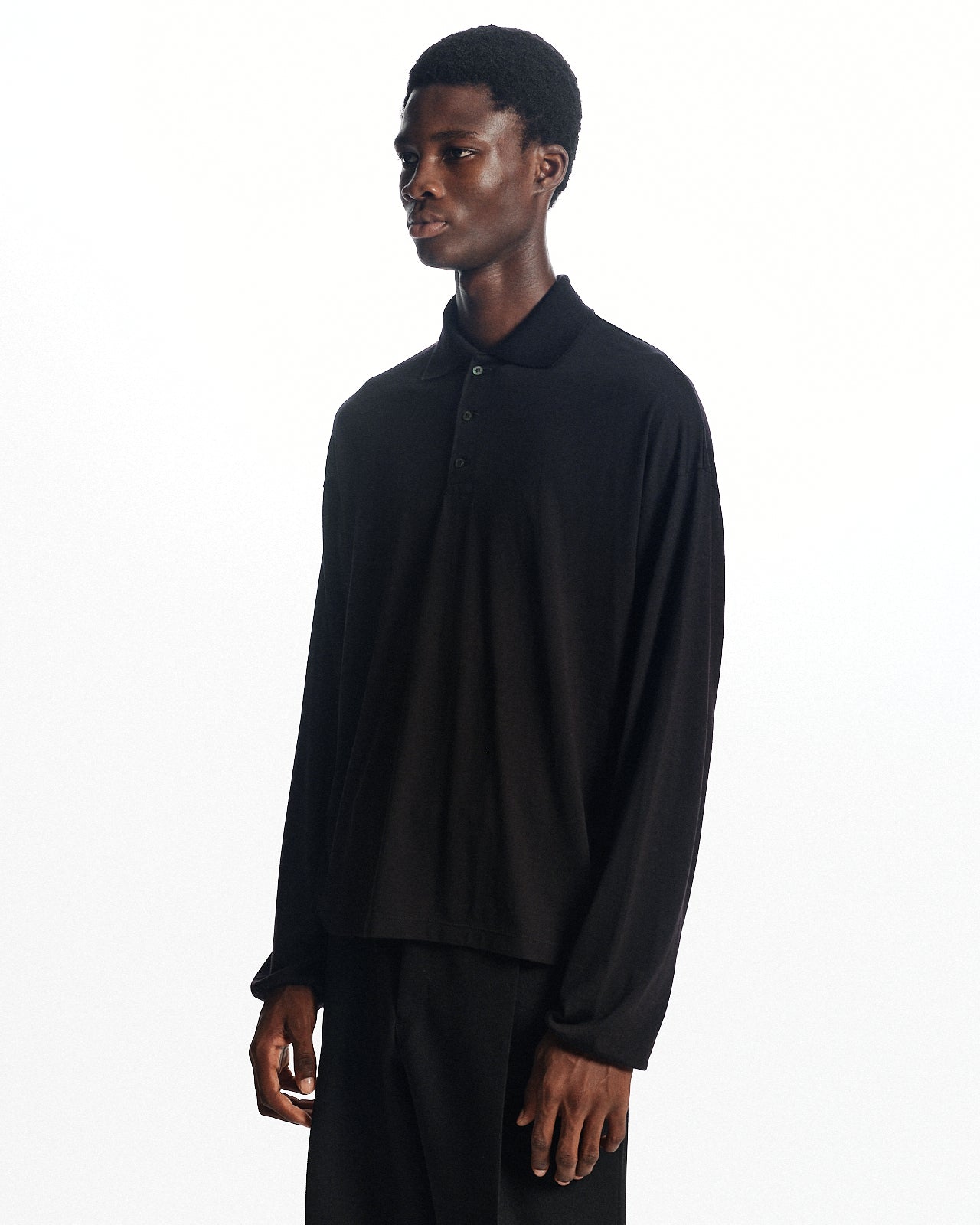 スーパー160sウール防縮天竺 / ロングスリーブポロ, Black