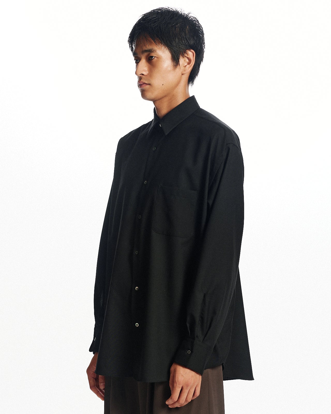 オーガニックウール2/80トロピカル / コンフォートフィットシャツ, Black