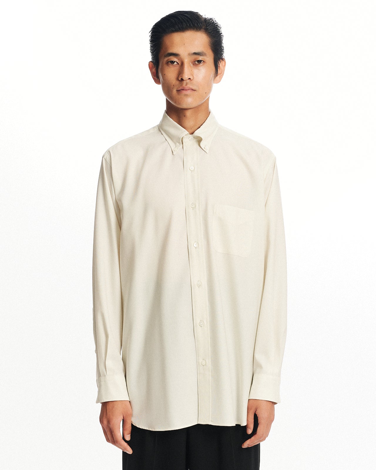 スーパー160s防縮ウールオックスフォード / レギュラーフィットポロカラーシャツ, Pearl Gray