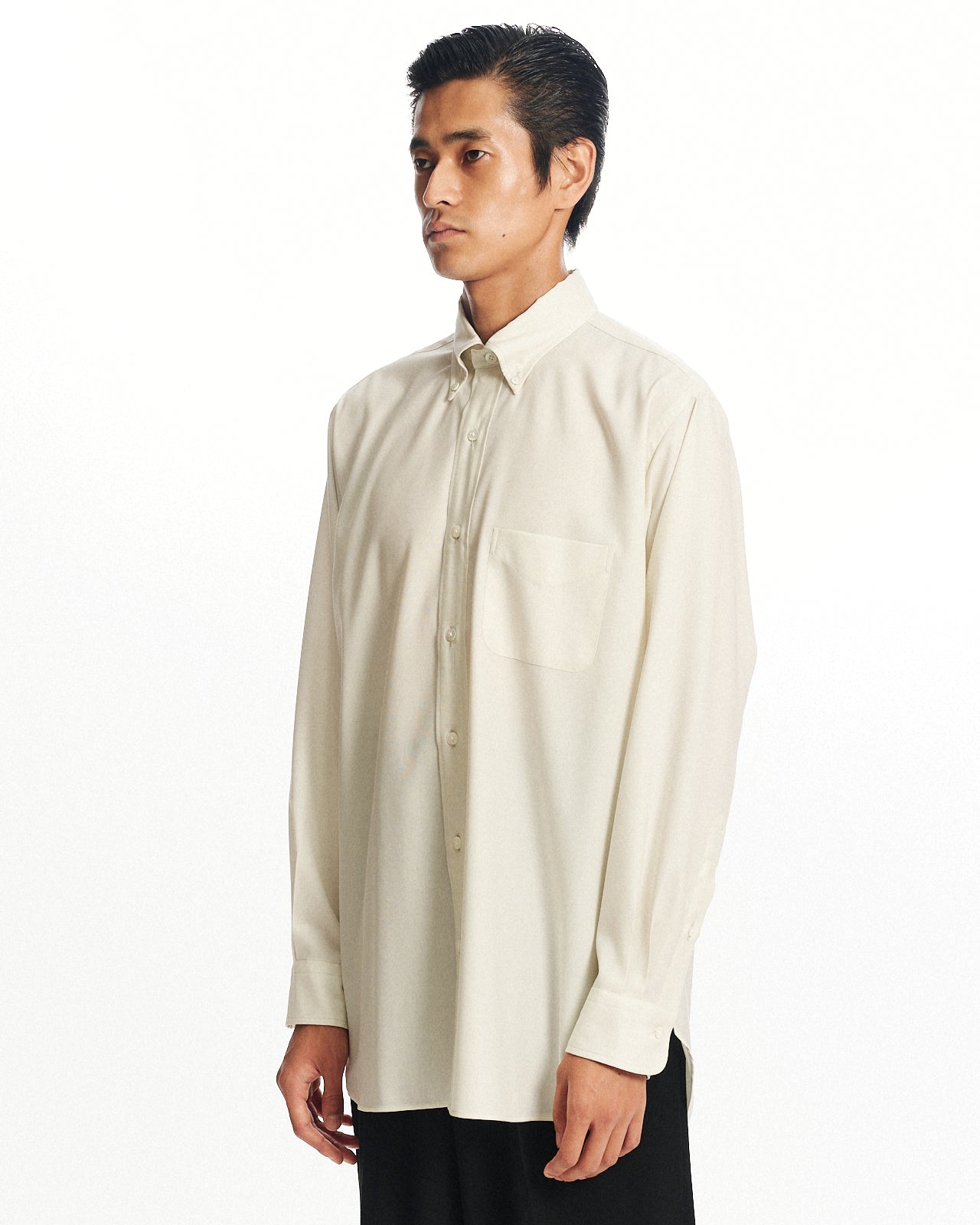 スーパー160s防縮ウールオックスフォード / レギュラーフィットポロカラーシャツ, Pearl Gray