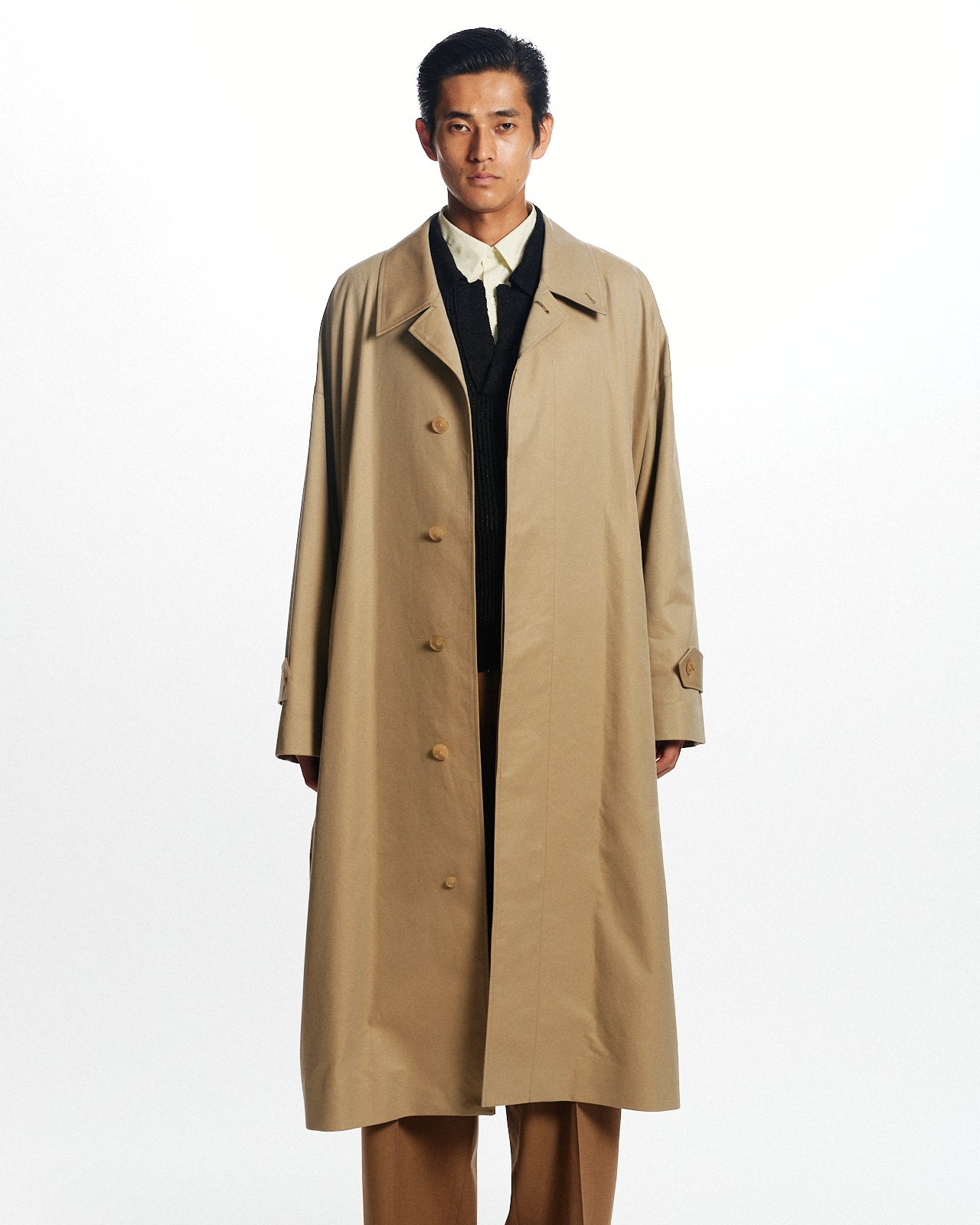 オーガニックGIZAギャバジン / ヒュージシングルトレンチコート, Khaki