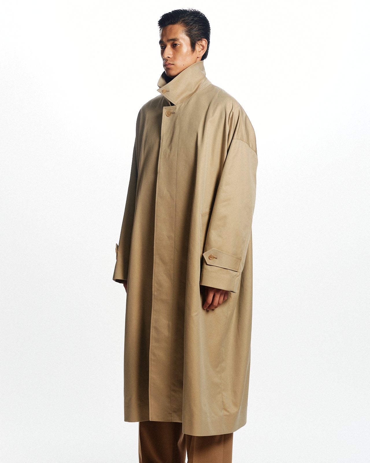 オーガニックGIZAギャバジン / ヒュージシングルトレンチコート, Khaki