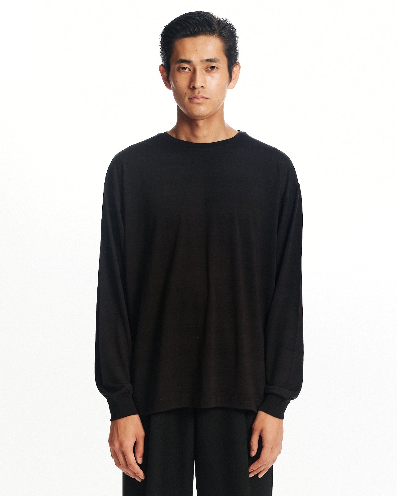 スーパー160sウール防縮天竺 / ロングスリーブTシャツ, Black
