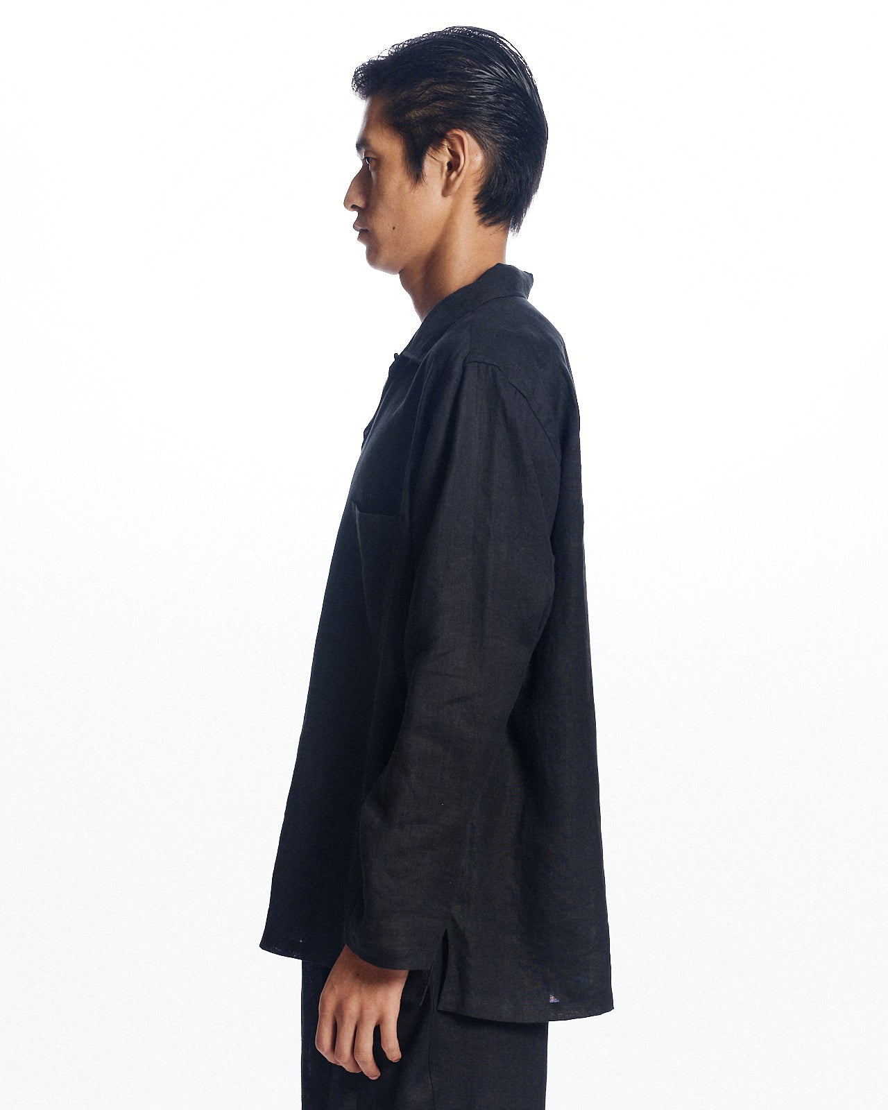 スーパー160s防縮ウールオックスフォード / イタリアンオープンカラーシャツ, Black