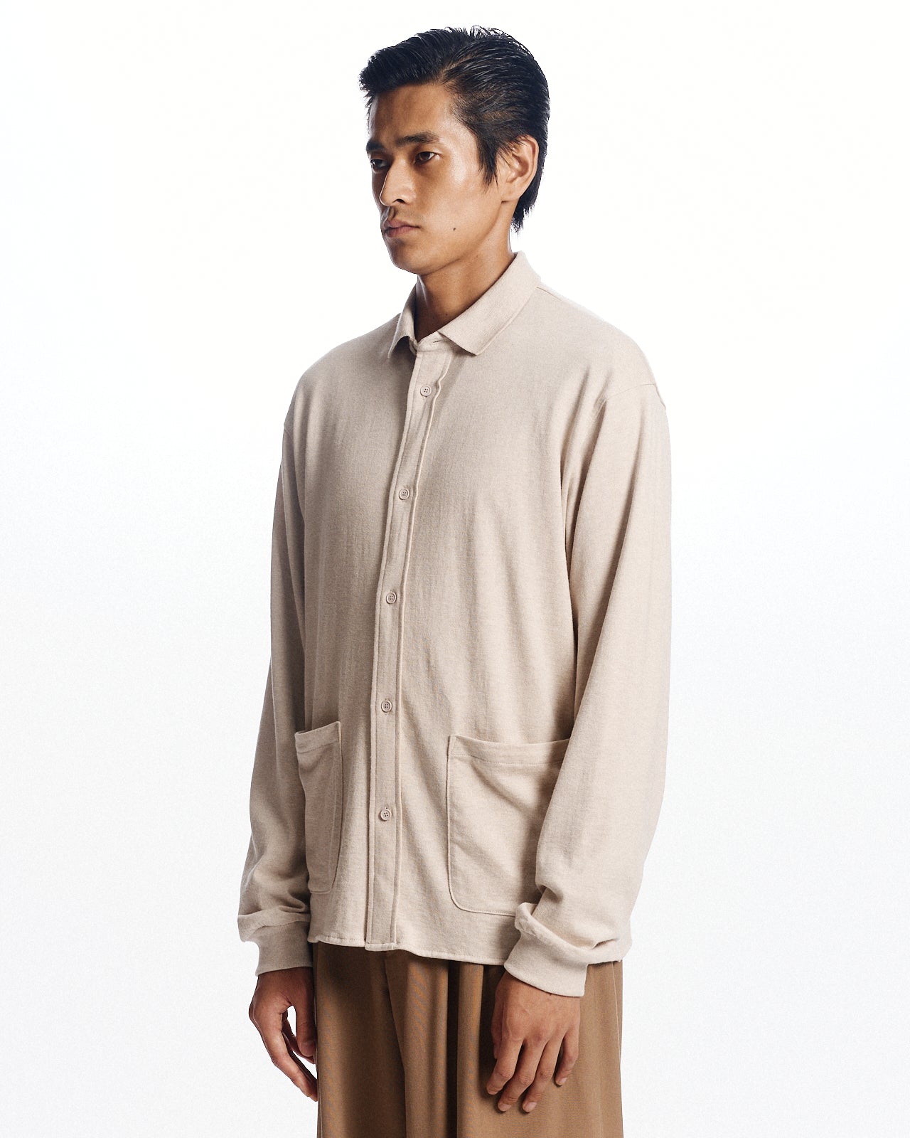 コットン×シルク×カシミヤ吊り天竺 / ポロカラーシャツ, Sand