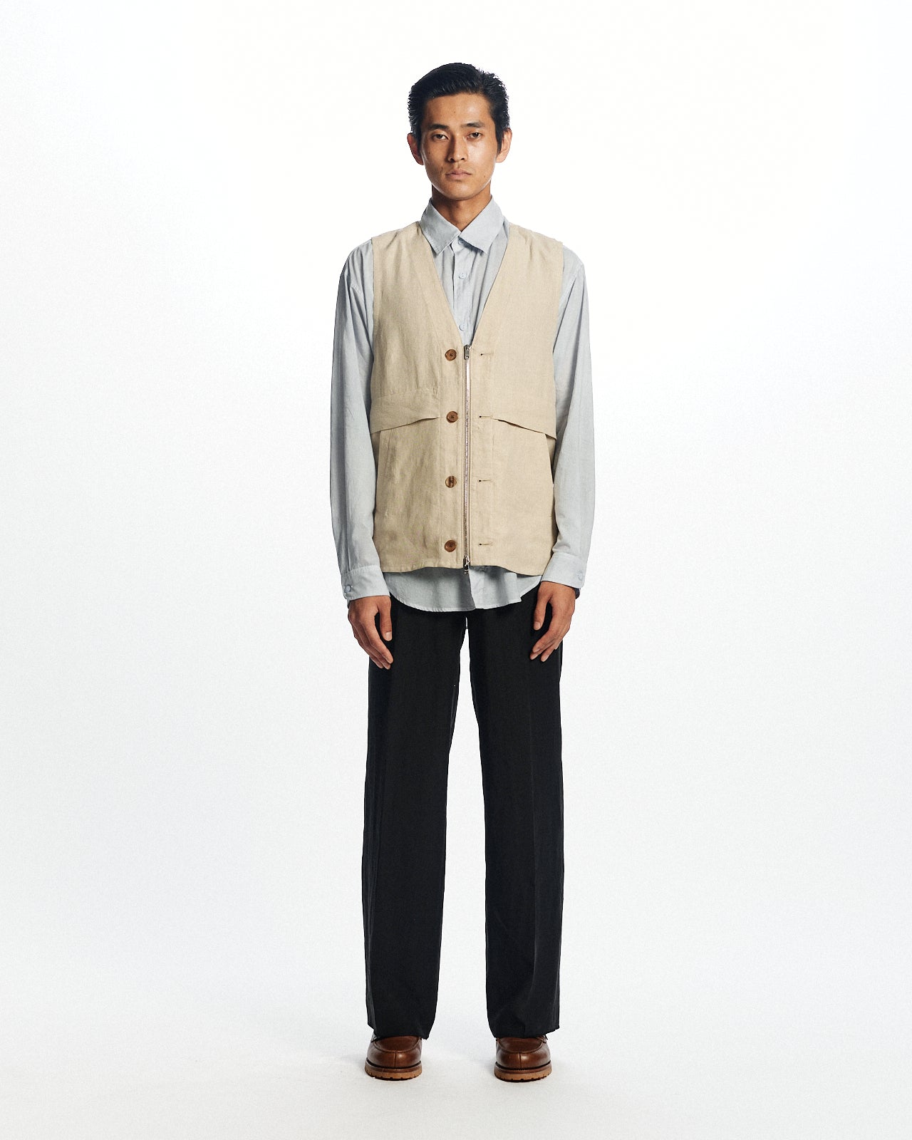 80/1ヘンプタイプライター / ウェストコート, Beige