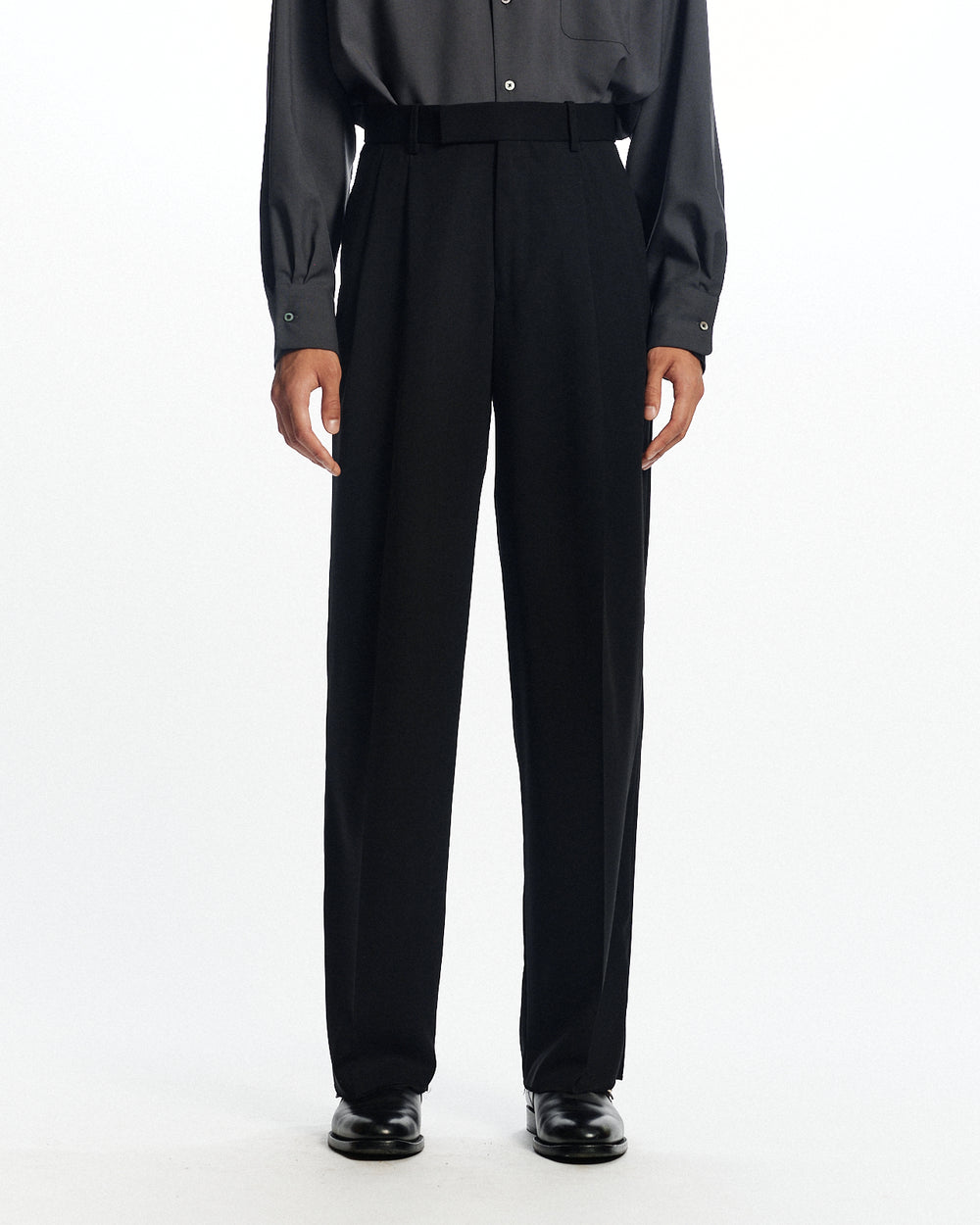 オーガニックウールライトサージ / ダブルプリーテッドトラウザーズ, Black