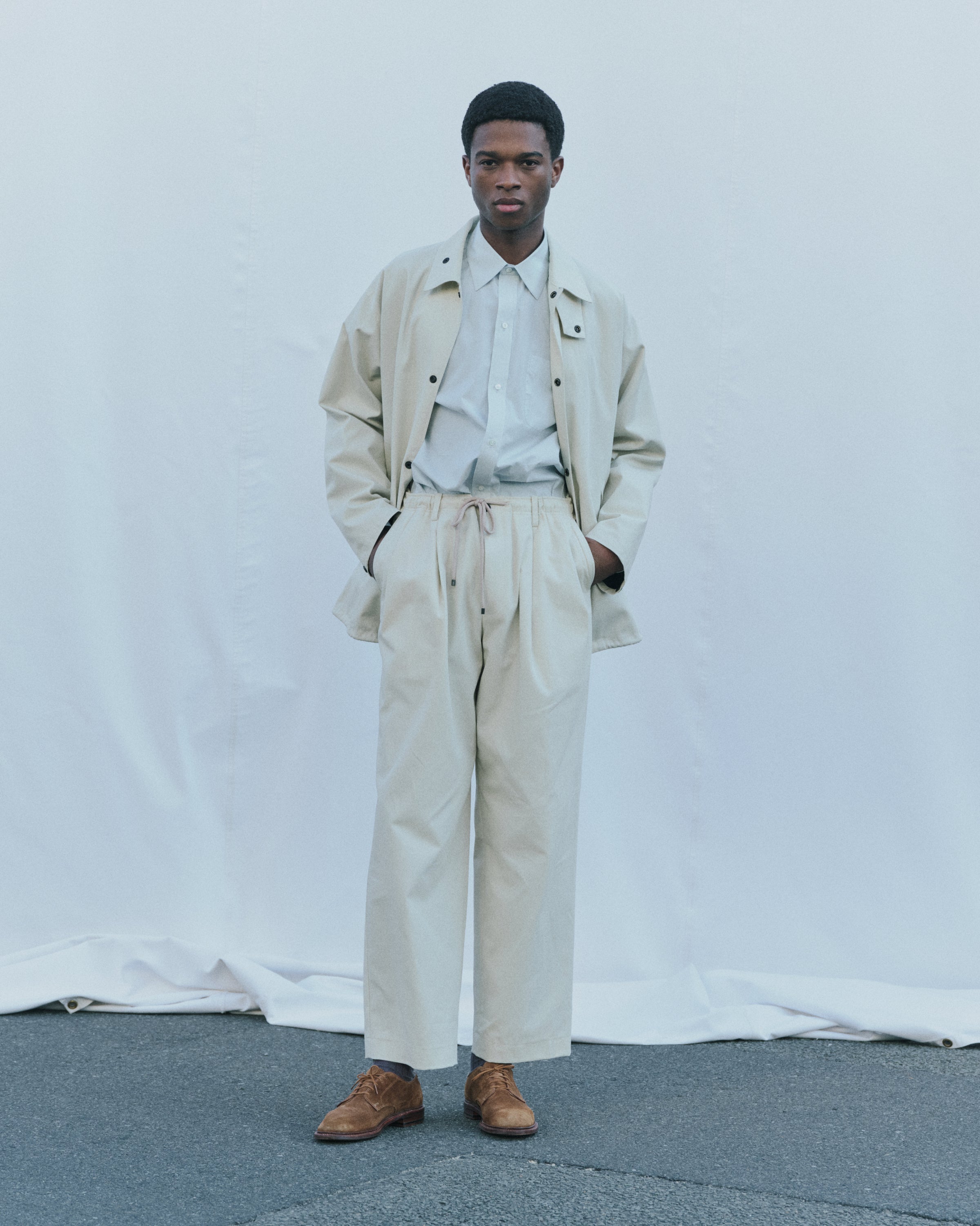 Organic Cotton Survival  Cloth® / Double Pleated Easy Trousers, Ivory