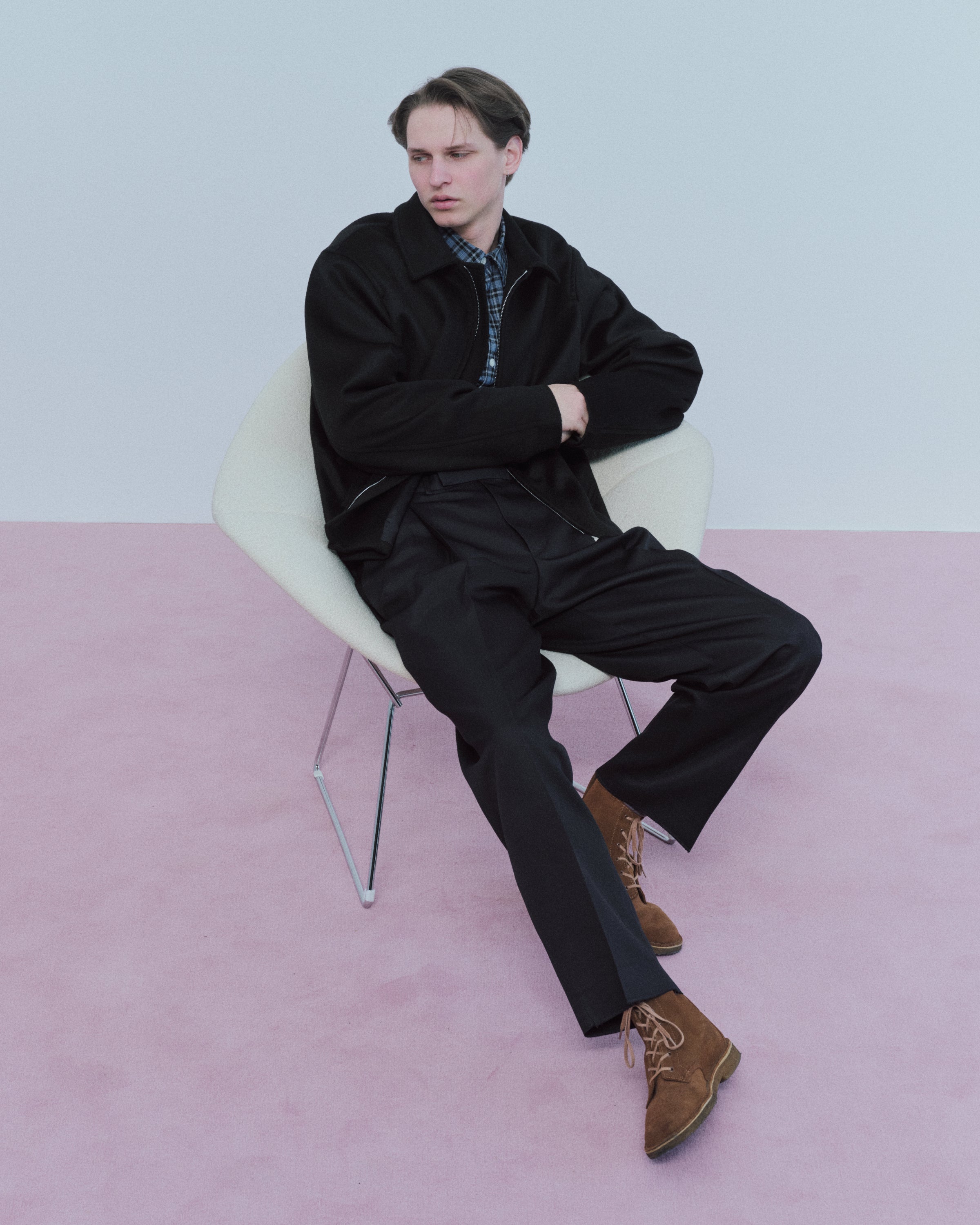 Cashmere Double Faced Cloth / Worker Jacket, Black