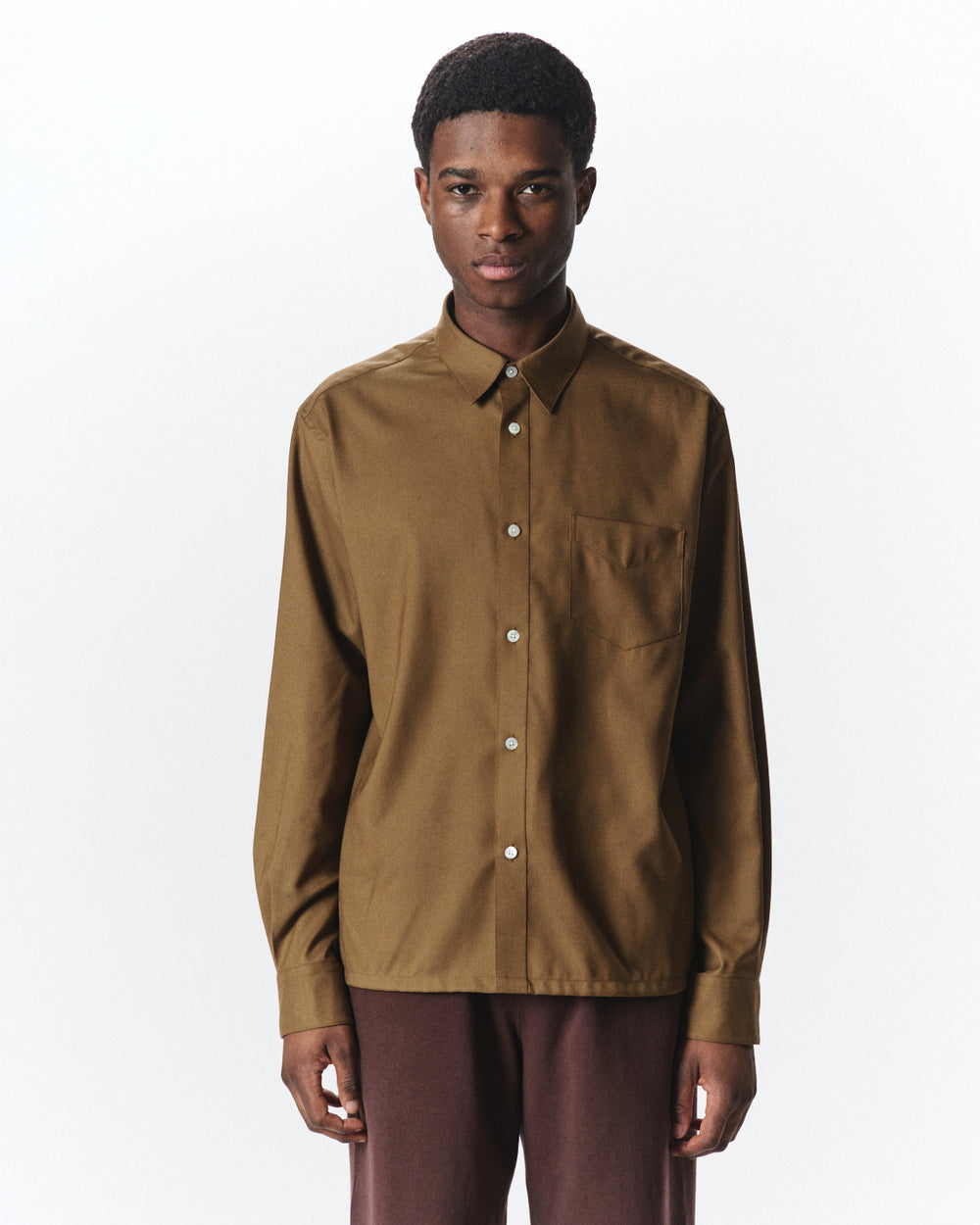 Super 160s Washable Wool Oxford / Square Shirt, Coyote