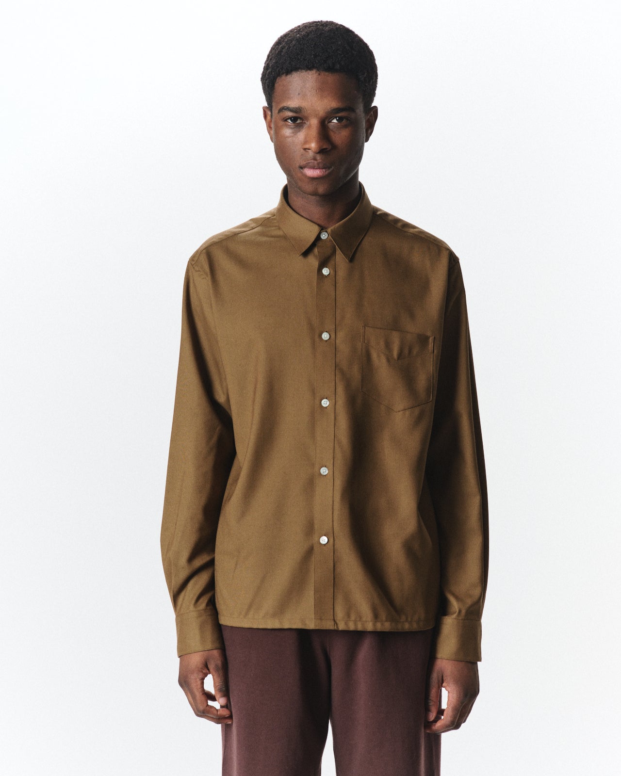 Super 160s Washable Wool Oxford / Square Shirt, Coyote