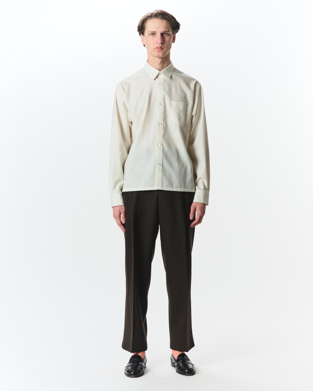 Super 160s Washable Wool Oxford / Square Shirt, Pearl Gray