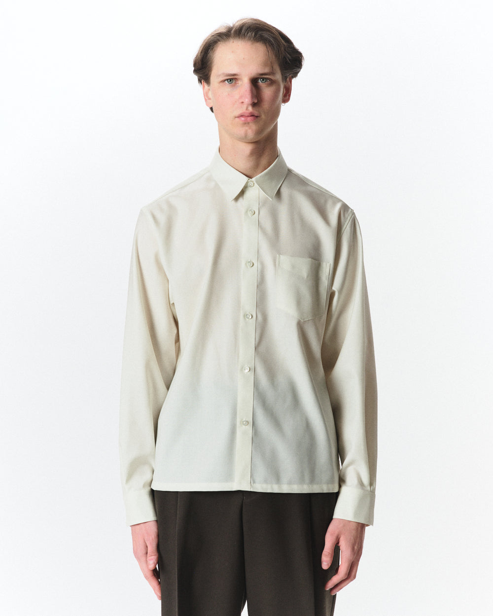 Super 160s Washable Wool Oxford / Square Shirt, Pearl Gray