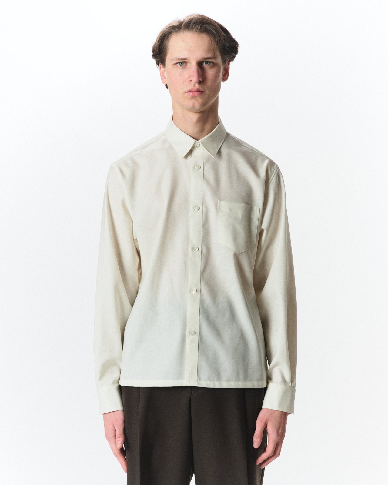 Super 160s Washable Wool Oxford / Square Shirt, Pearl Gray