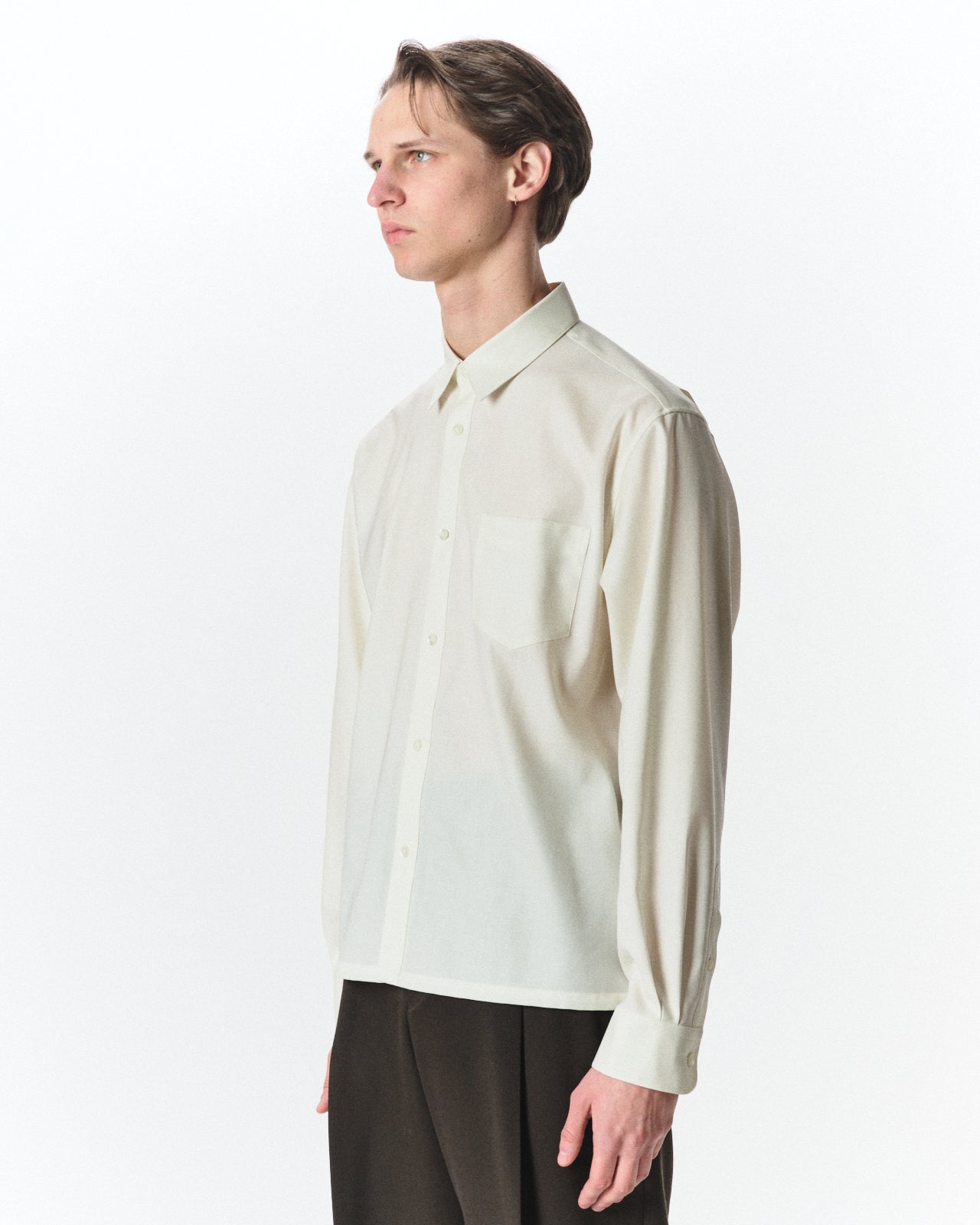 Super 160s Washable Wool Oxford / Square Shirt, Pearl Gray