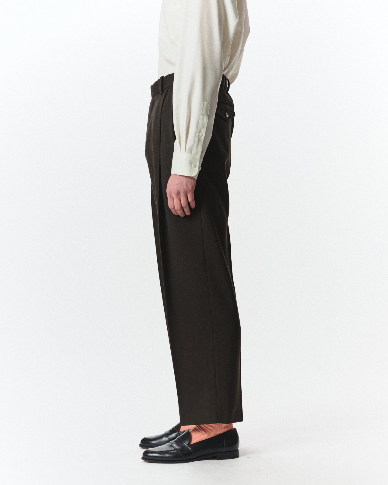 Polwarth Tuxedo Cloth / Double Pleated Semi Easy Trousers, Dark Olive