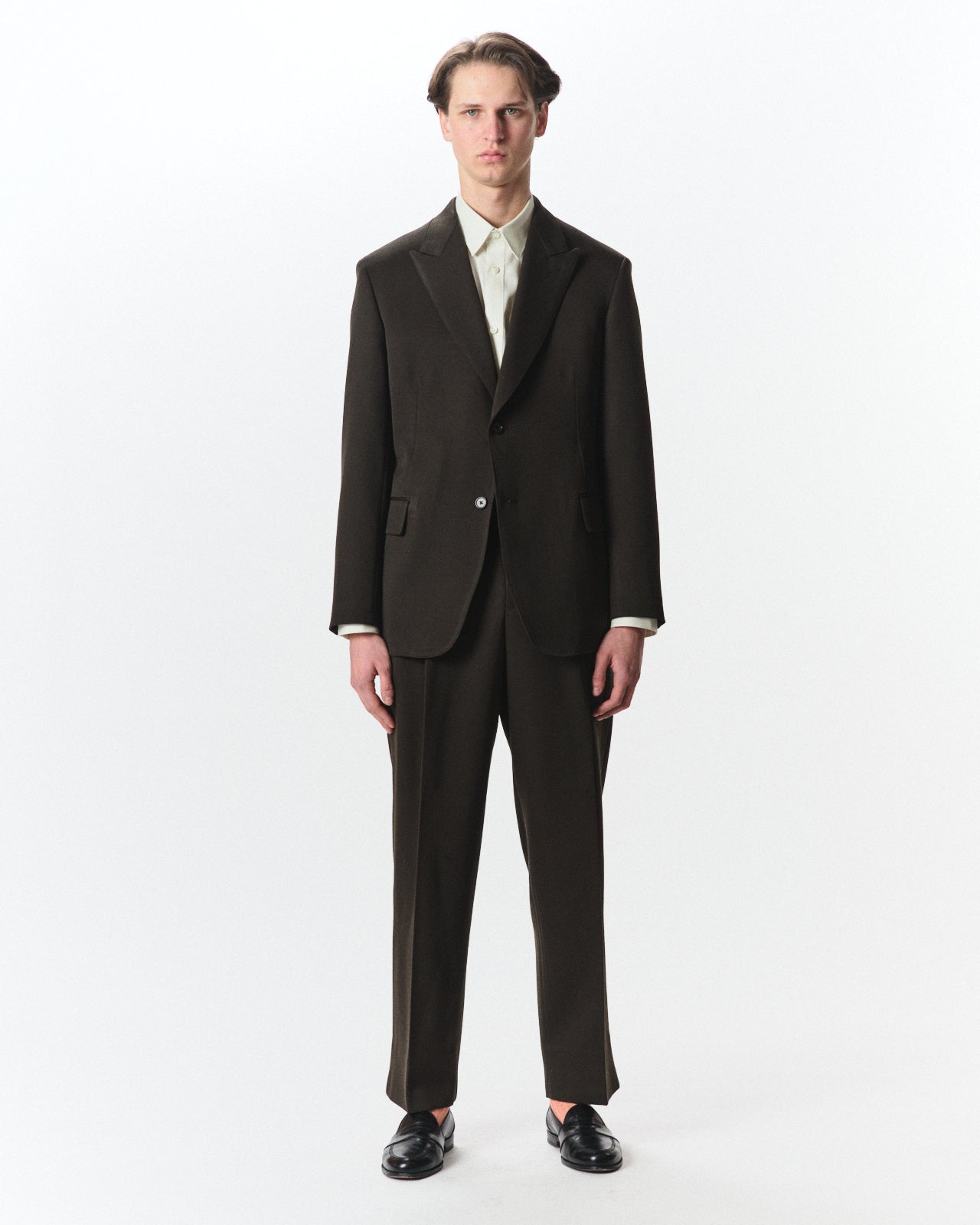 Polwarth Tuxedo Cloth / Double Pleated Semi Easy Trousers, Dark Olive