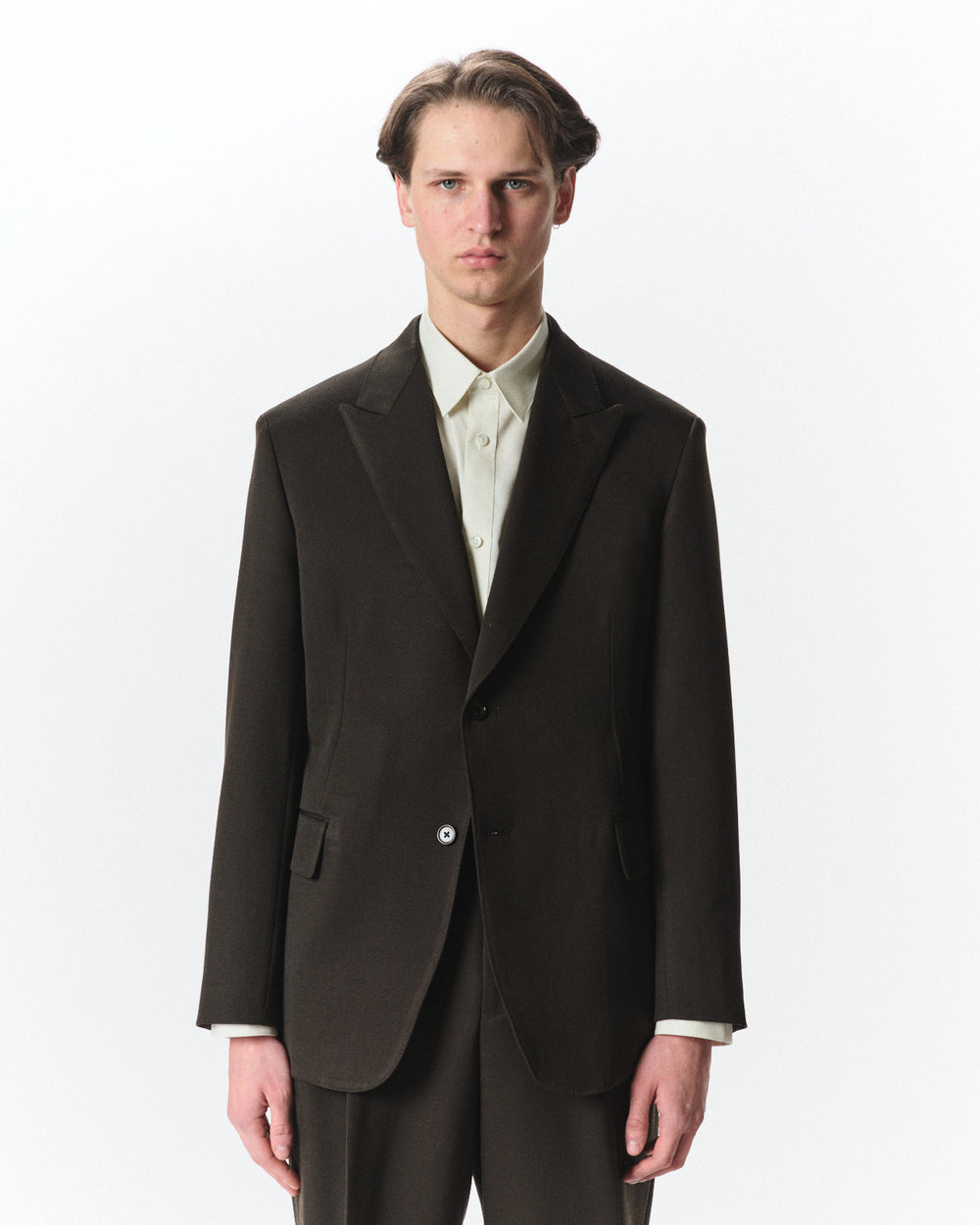Polwarth Tuxedo Cloth / Peaked Lapel Two Button Jacket, Dark Olive