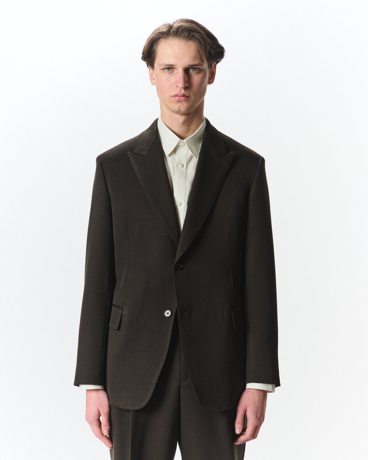 Polwarth Tuxedo Cloth / Peaked Lapel Two Button Jacket, Dark Olive
