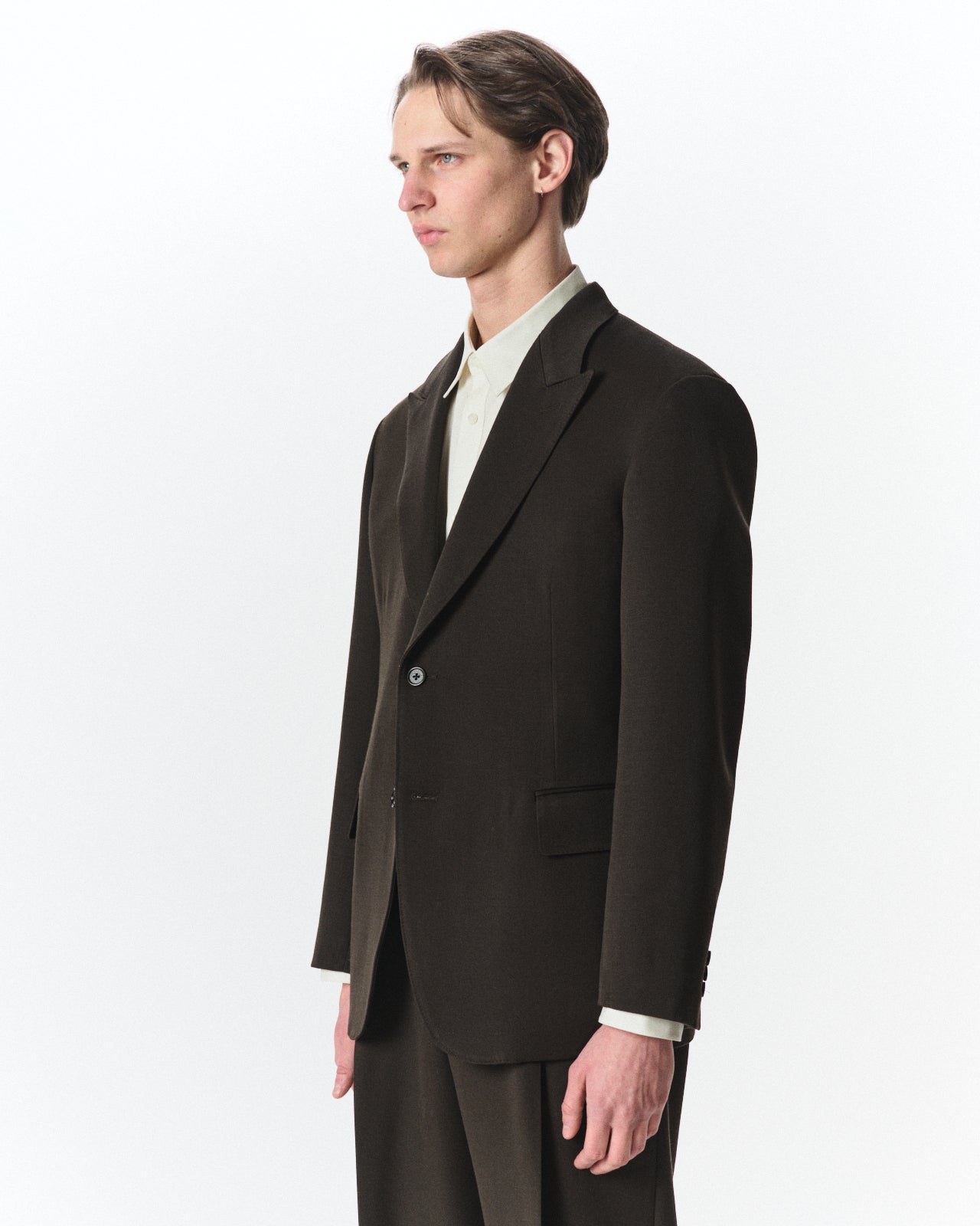 Polwarth Tuxedo Cloth / Peaked Lapel Two Button Jacket, Dark Olive