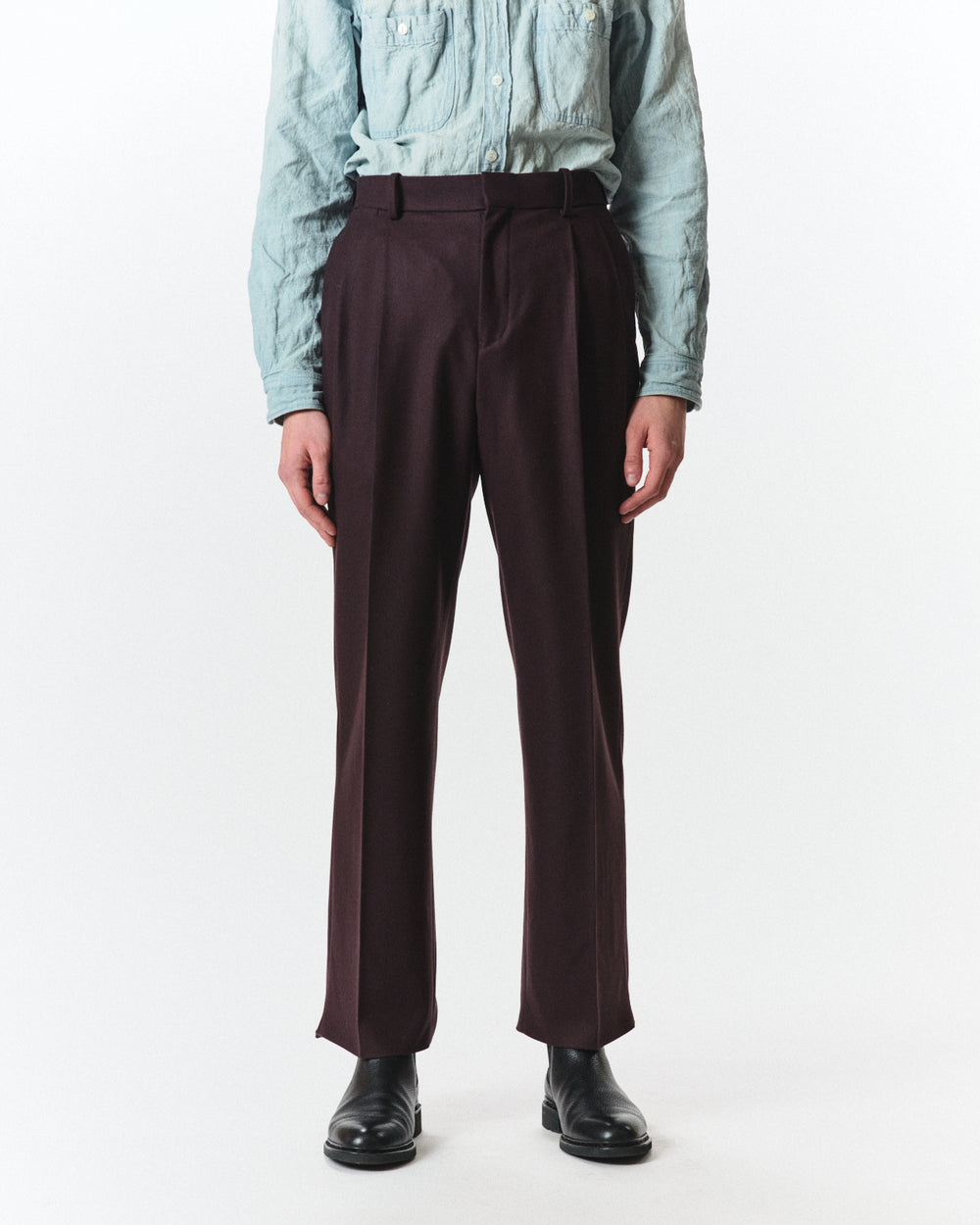 2/2/96 Wool Flannel / Double Pleated Straight Trousers, Dark Purple