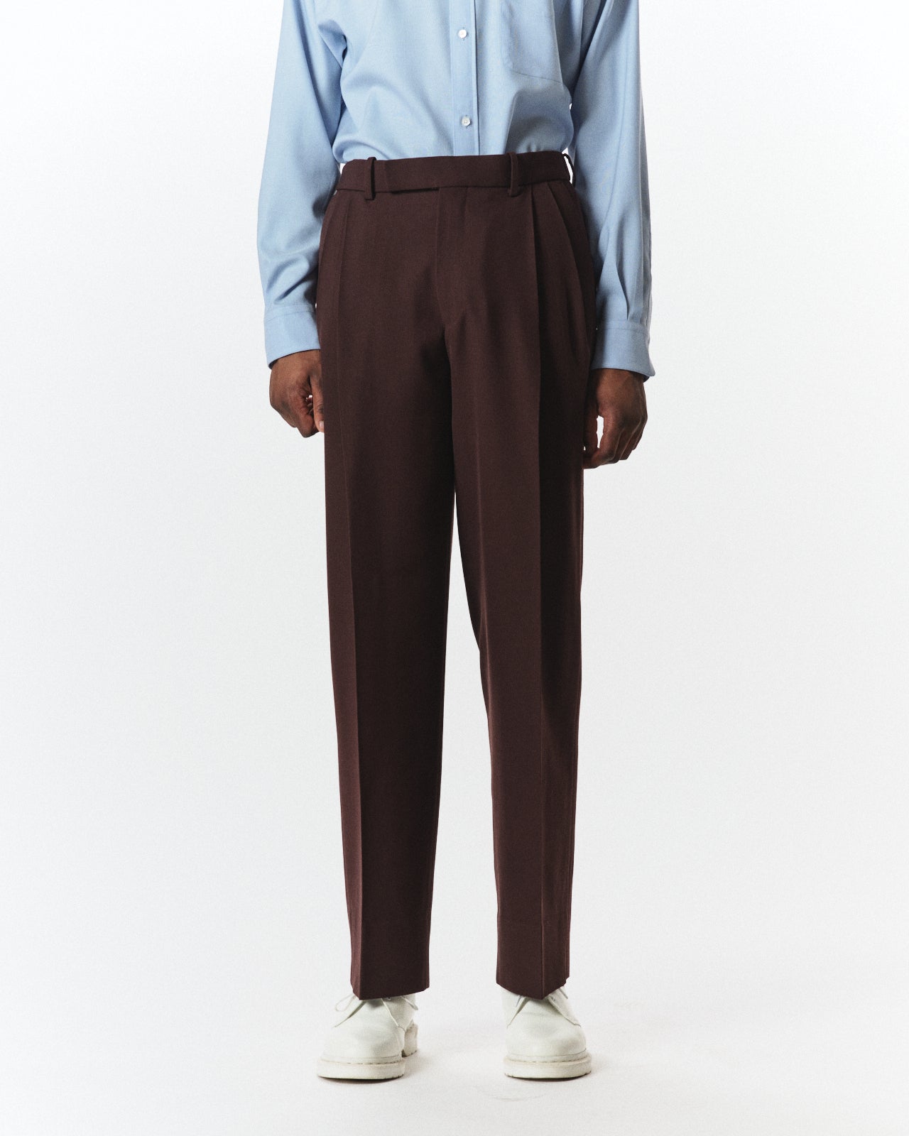 Organic Wool Survival Cloth / Double Pleated Semi Easy Trousers, Dark Brown