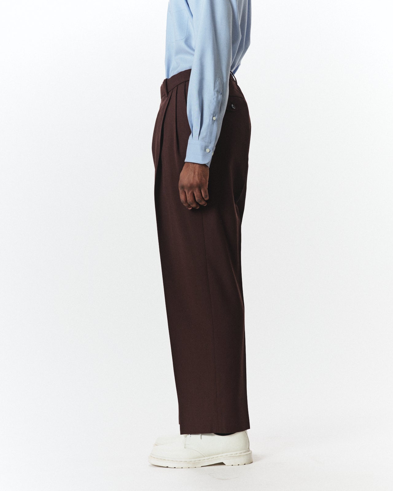 Organic Wool Survival Cloth / Double Pleated Semi Easy Trousers, Dark Brown