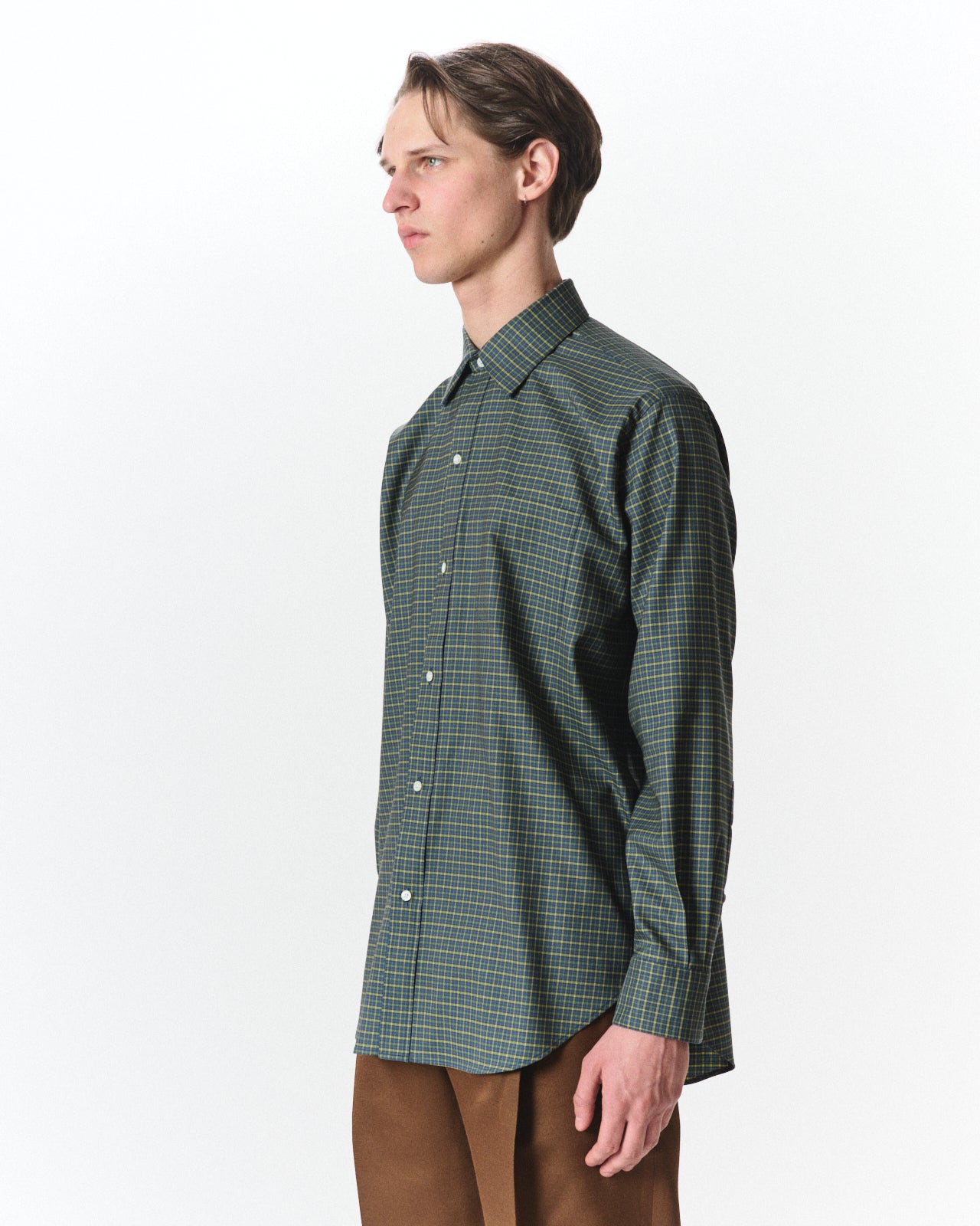 Super 160s Washable Wool Oxford / Regular Fit Dress Shirt, Green Check