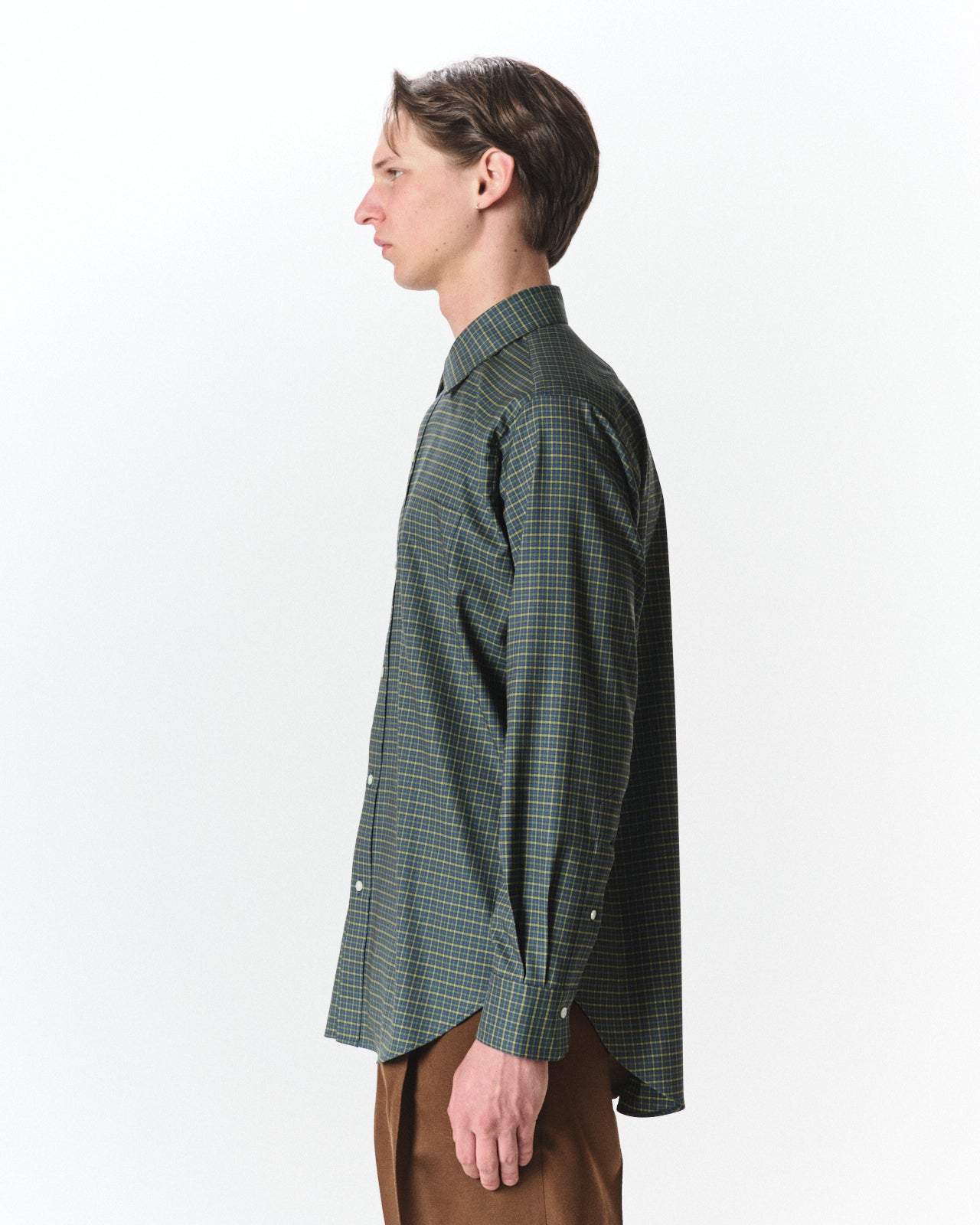 Super 160s Washable Wool Oxford / Regular Fit Dress Shirt, Green Check