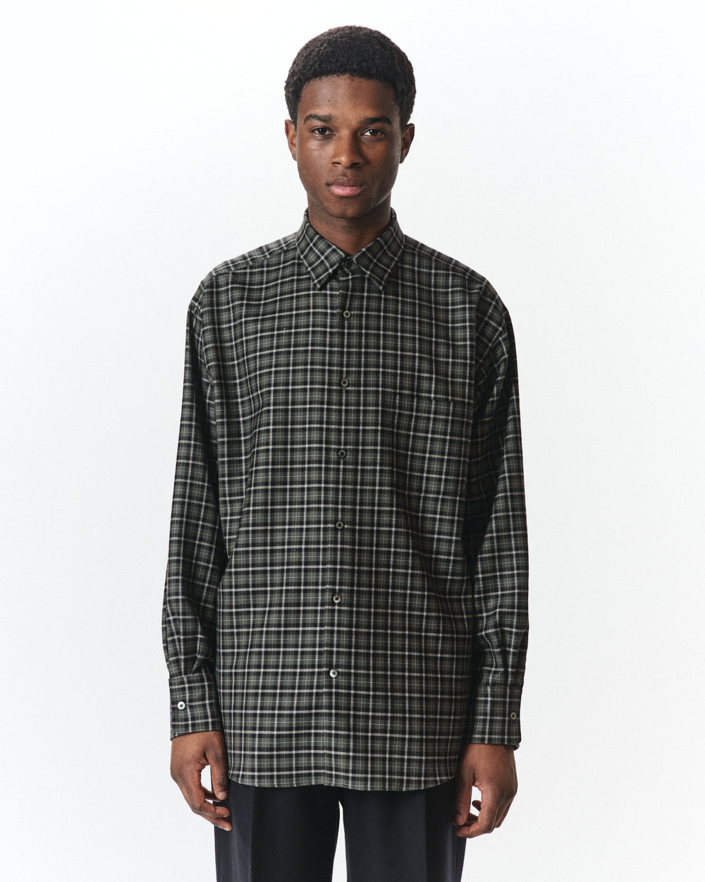 Organic Wool Viyella / Comfort Fit Shirt, Moss Gray Check