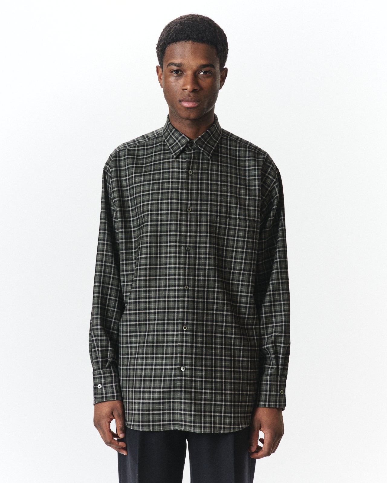 オーガニックウールビエラチェック / コンフォートフィットシャツ, Moss Gray Check