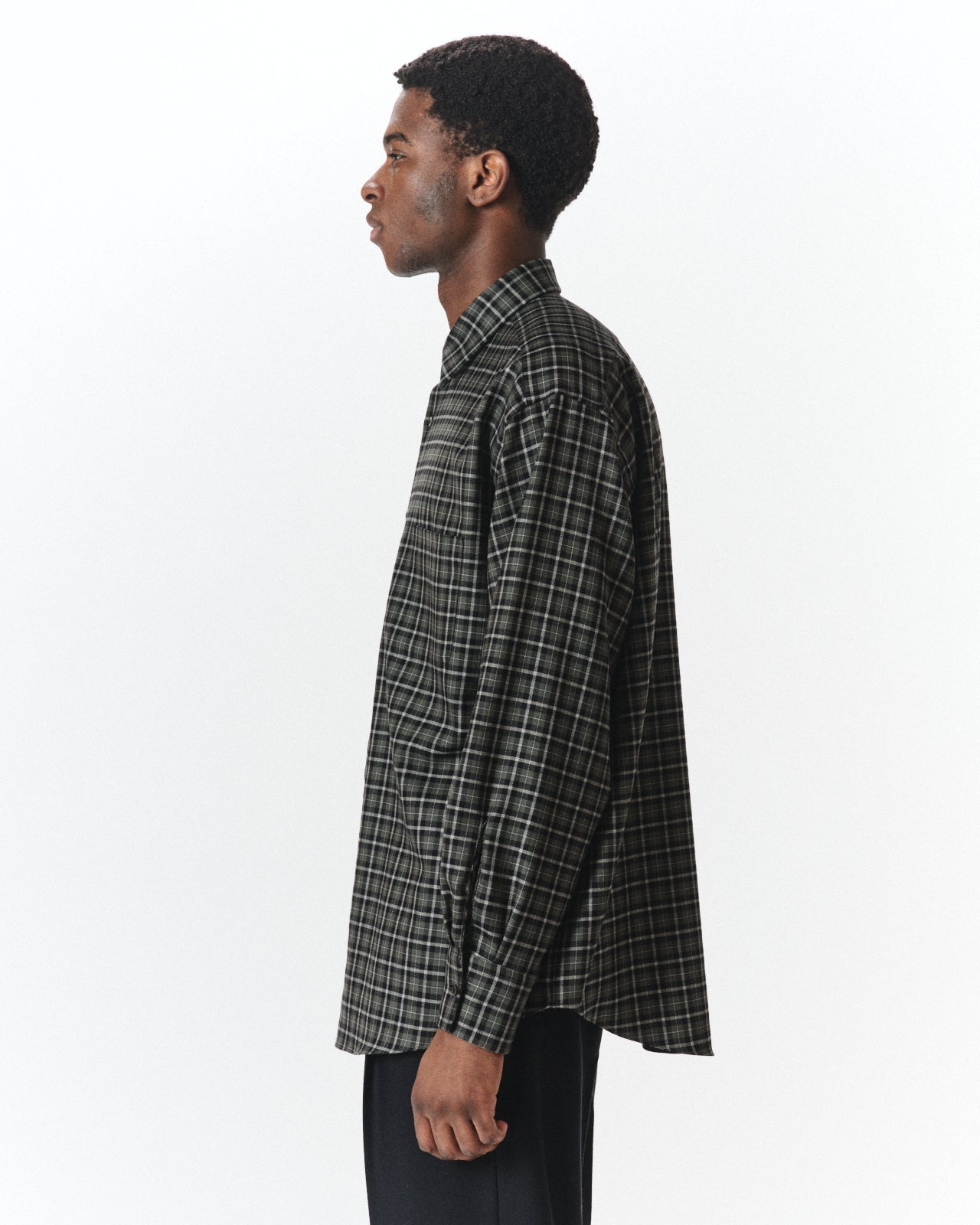 オーガニックウールビエラチェック / コンフォートフィットシャツ, Moss Gray Check