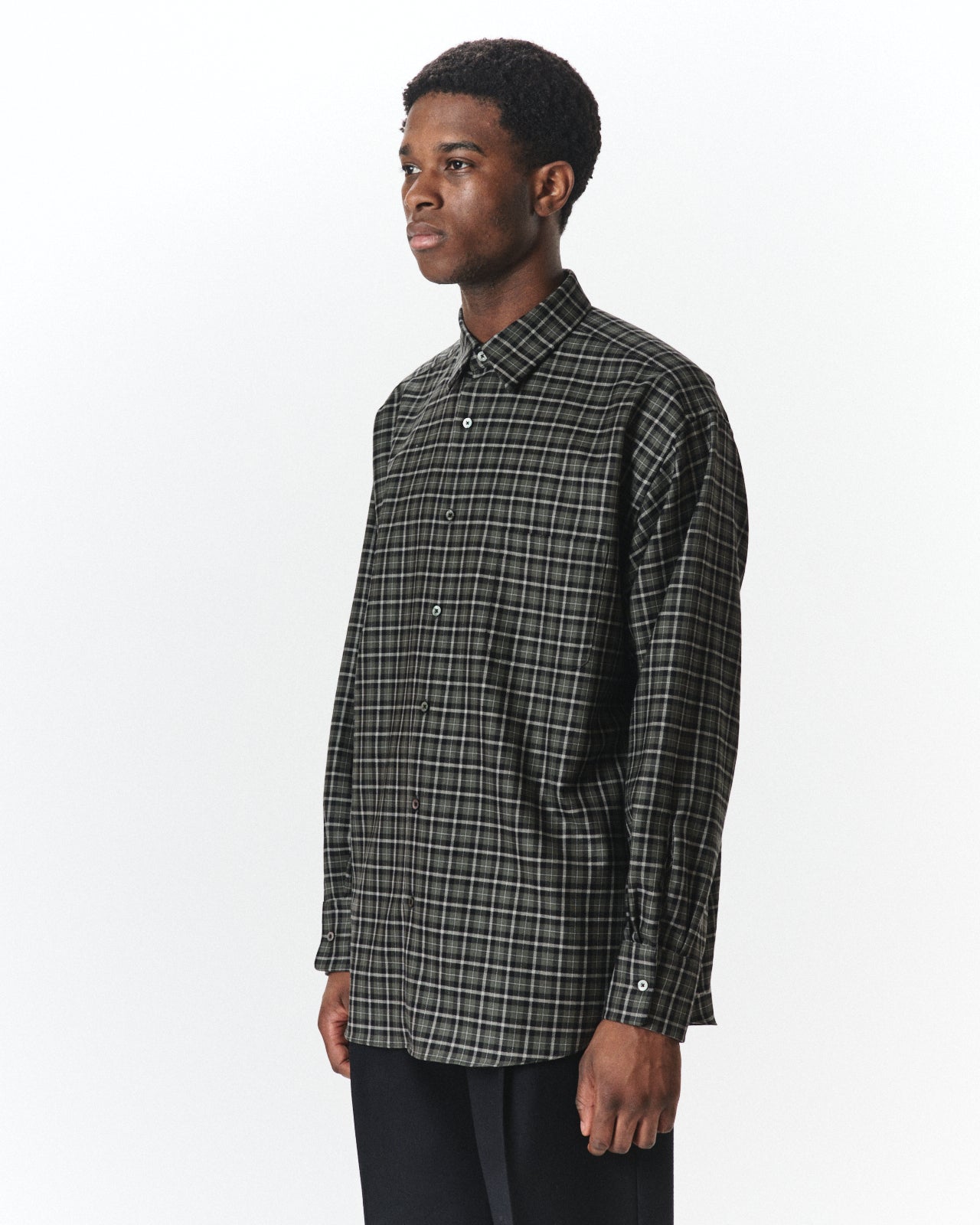 オーガニックウールビエラチェック / コンフォートフィットシャツ, Moss Gray Check