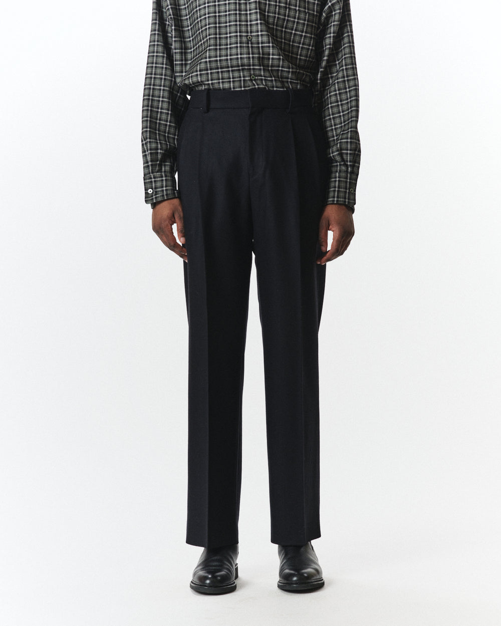 2/2/96 Wool Flannel / Double Pleated Straight Trousers, Black