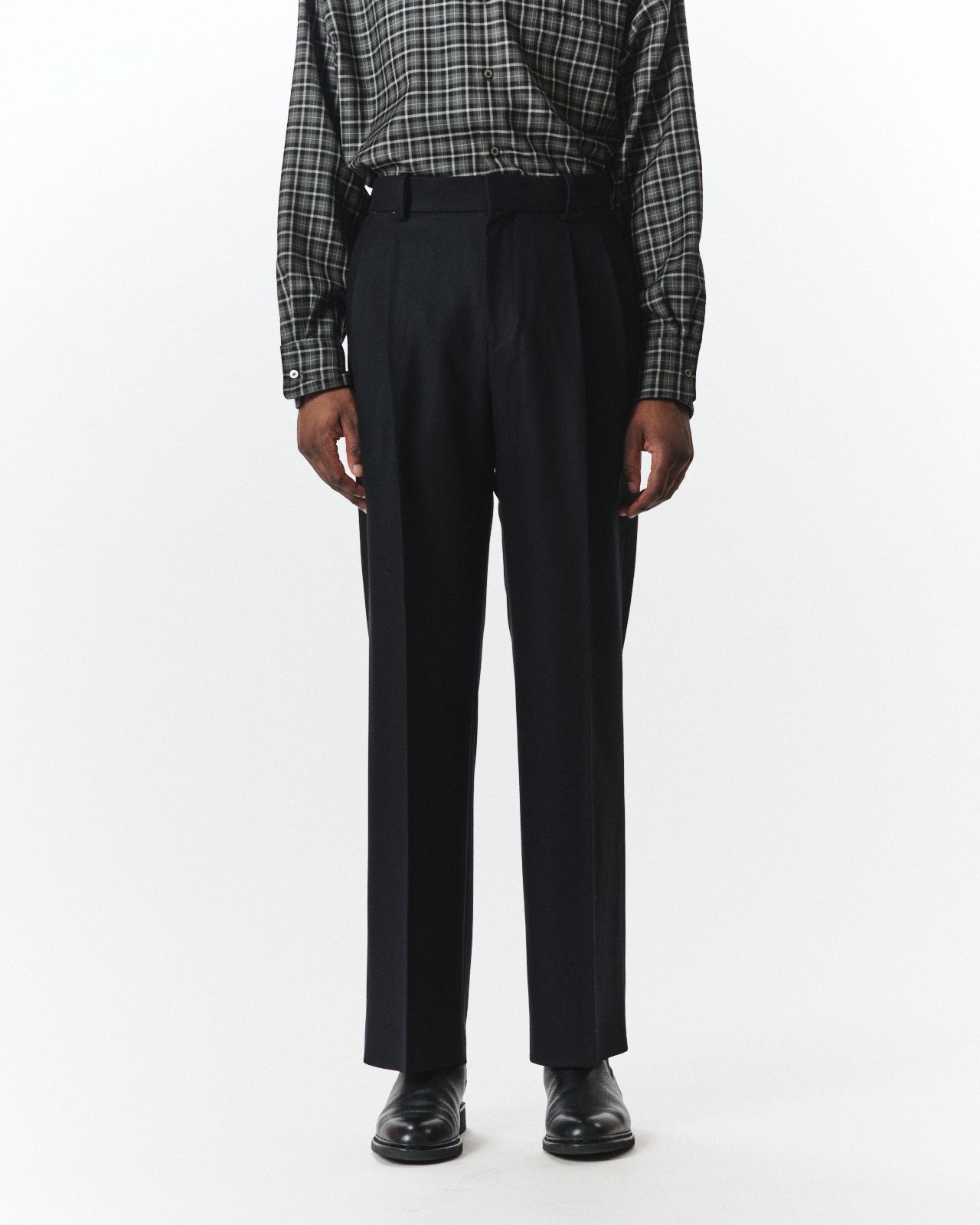 2/2/96 Wool Flannel / Double Pleated Straight Trousers, Black
