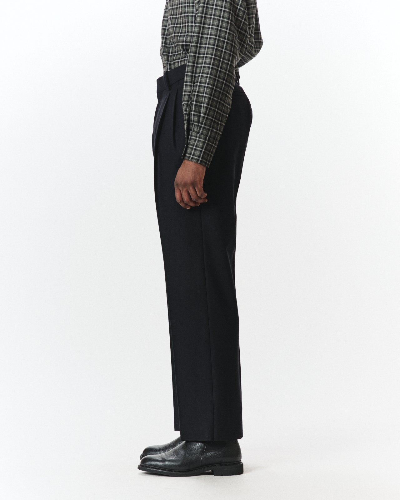 2/2/96 Wool Flannel / Double Pleated Straight Trousers, Black