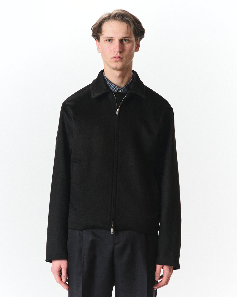 Cashmere Double Faced Cloth / Worker Jacket, Black