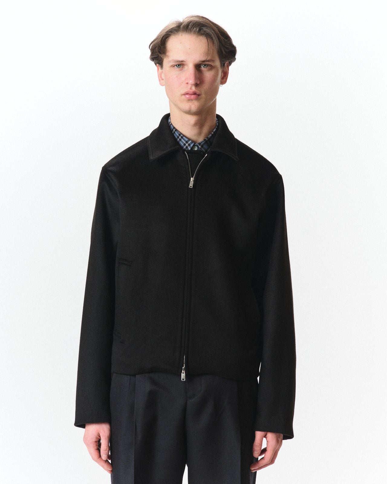 Cashmere Double Faced Cloth / Worker Jacket, Black