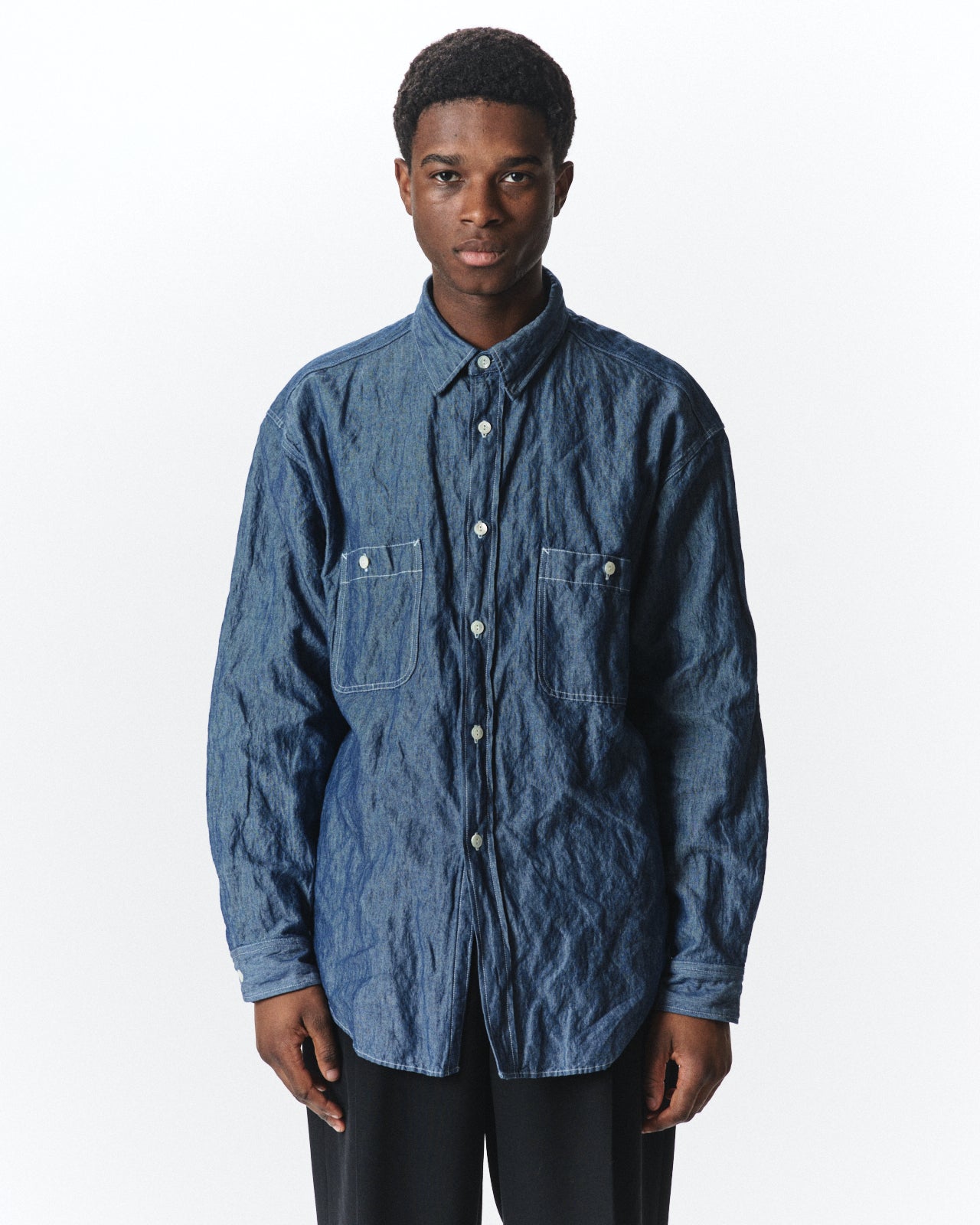 コットンステンレスシャンブレー / ツーポケットワークシャツ, Indigo