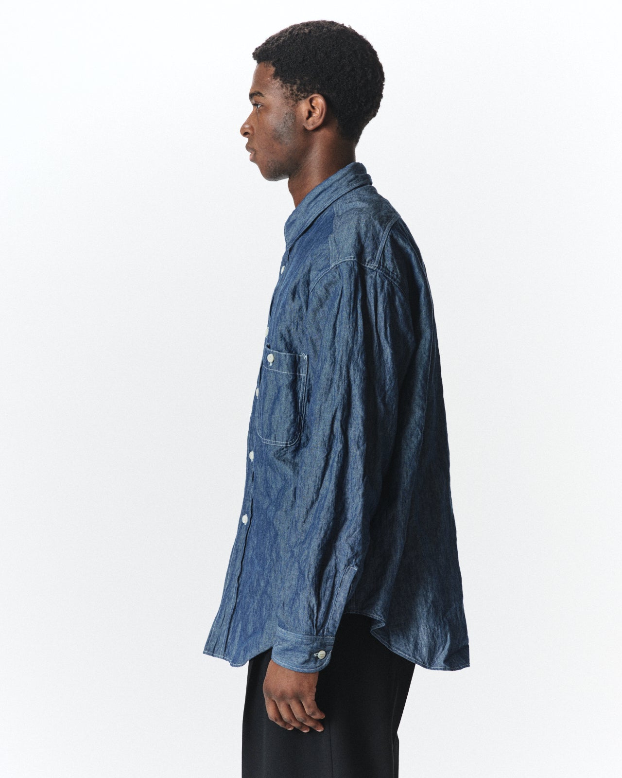 コットンステンレスシャンブレー / ツーポケットワークシャツ, Indigo