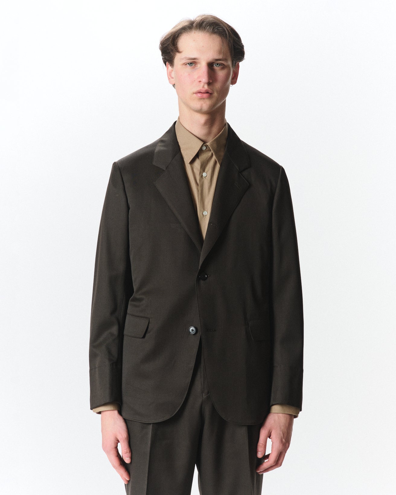 オーガニックウール 2/80 ギャバジン / サックコート, Dark Olive